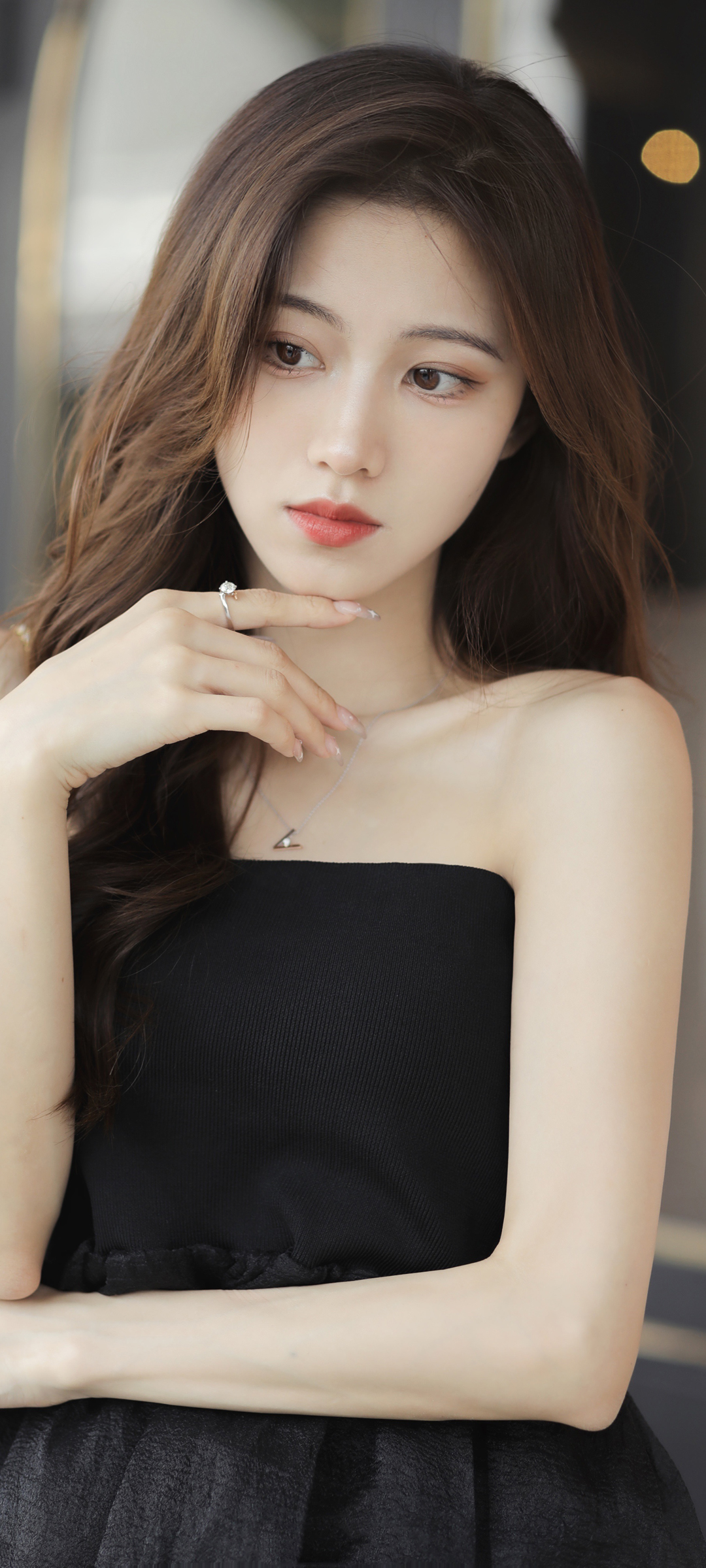 高颜值美女长发 黑色裙子美女高清手机壁纸