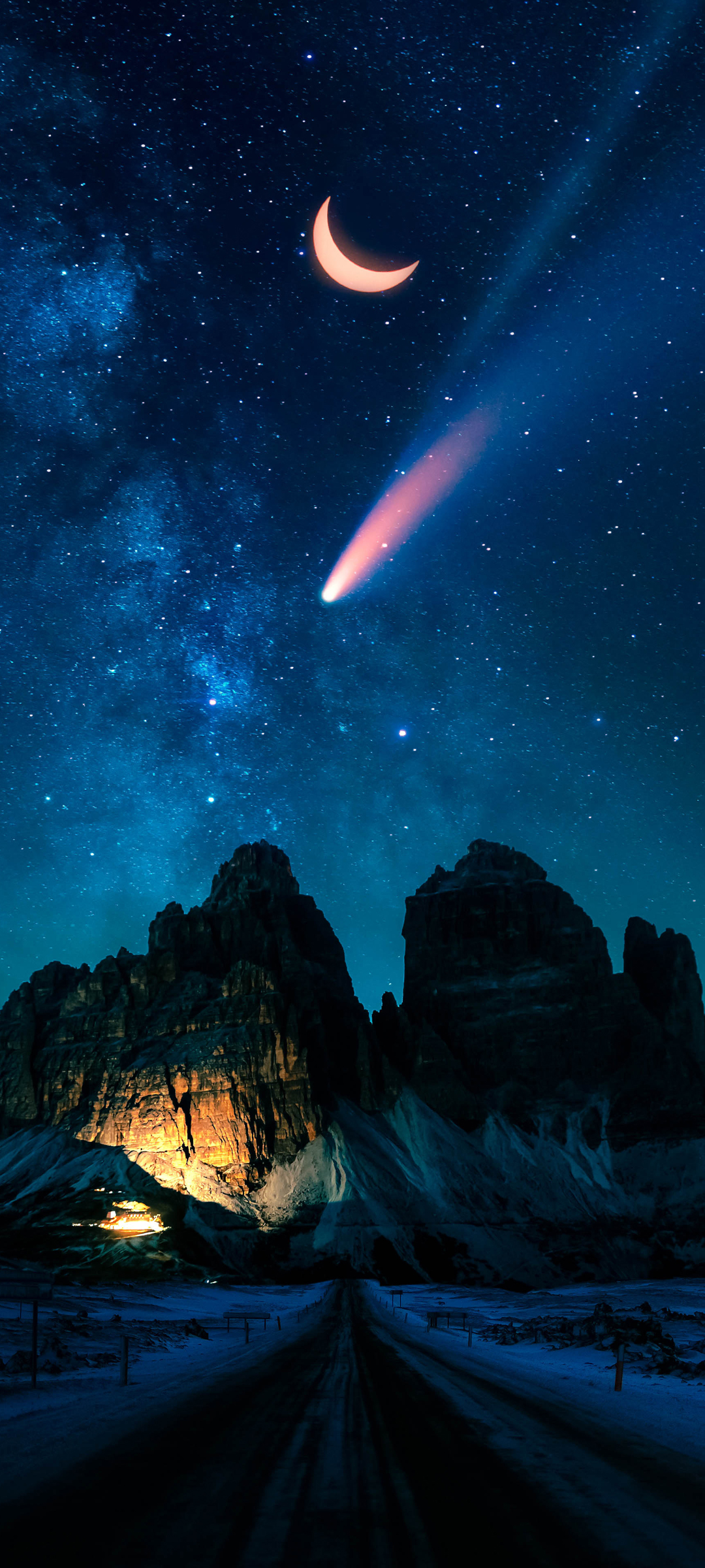 星空 光 山 月亮 公路 星空风景高清手机壁纸