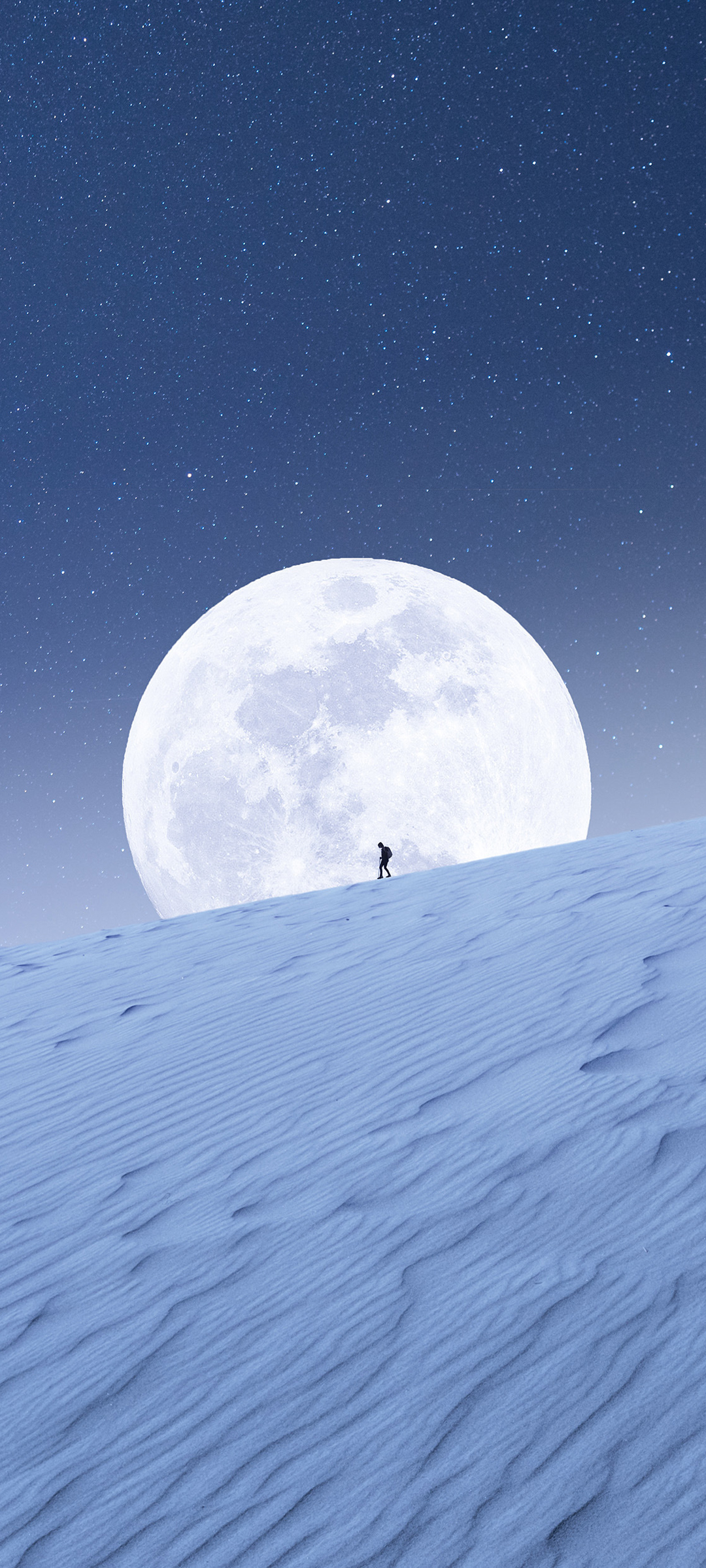 星空 月亮 雪 赶路人 风景 高清手机 壁纸 图片