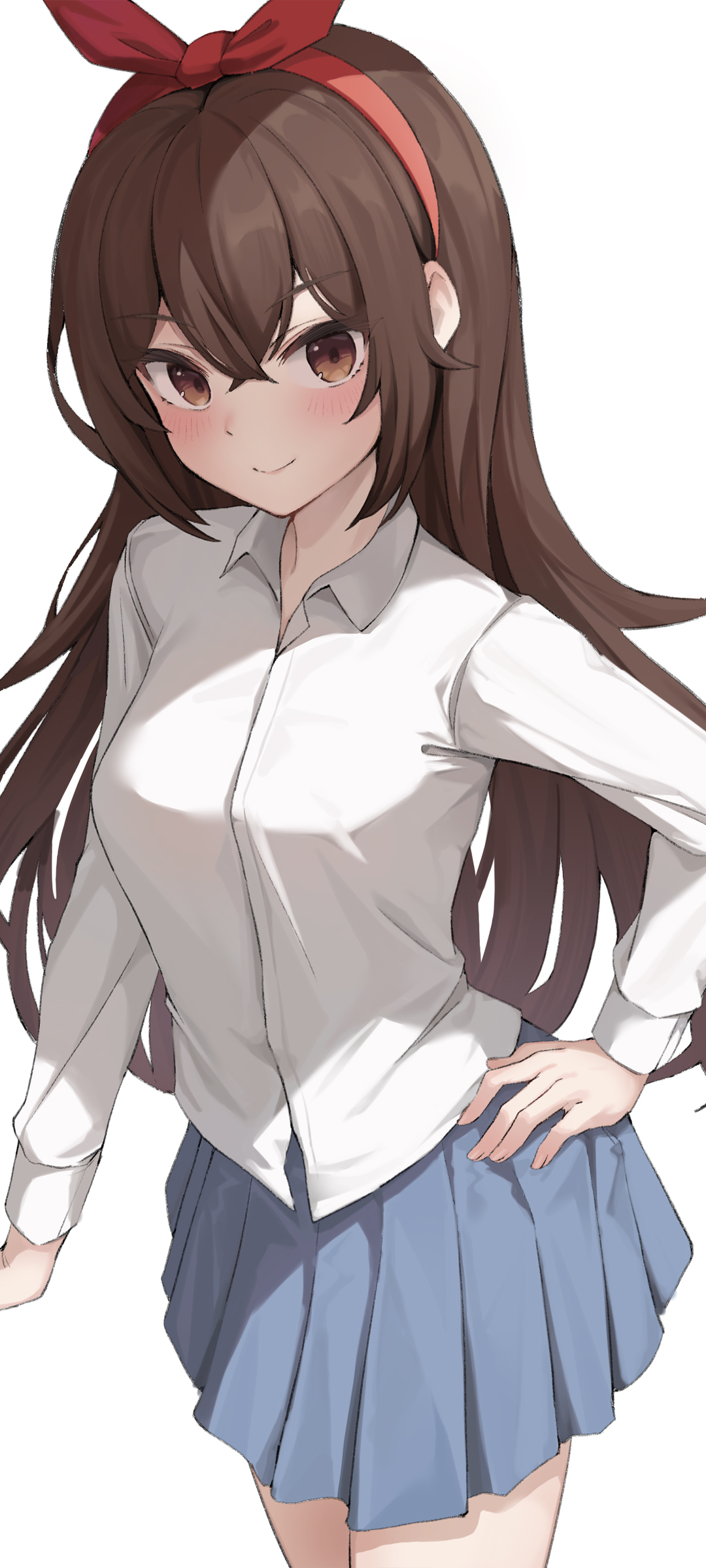 长发 可爱动漫女孩 白色衣服 百褶裙 高清手机壁纸