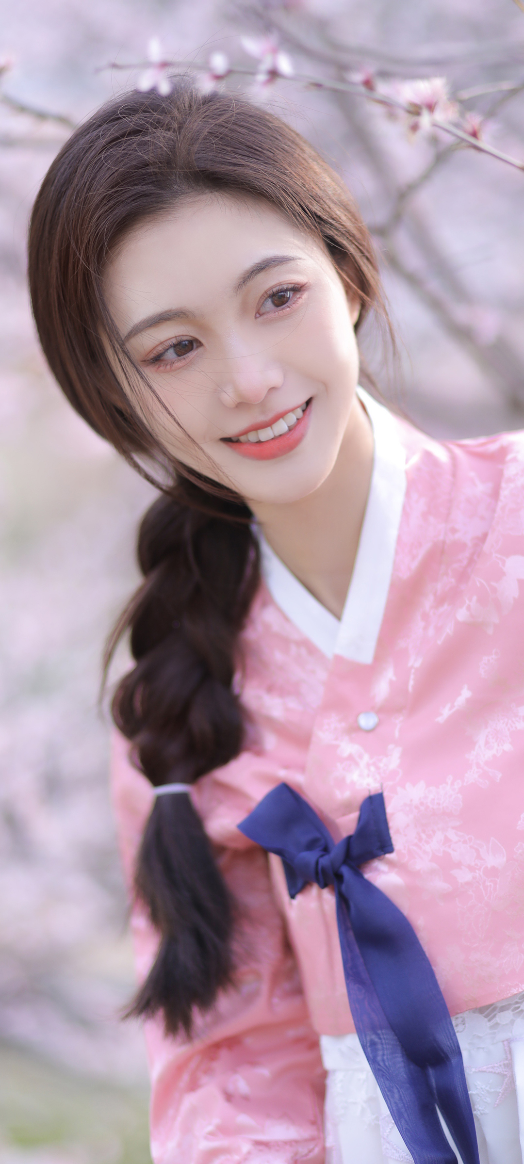 樱花 汉服美女全屏高清手机壁纸