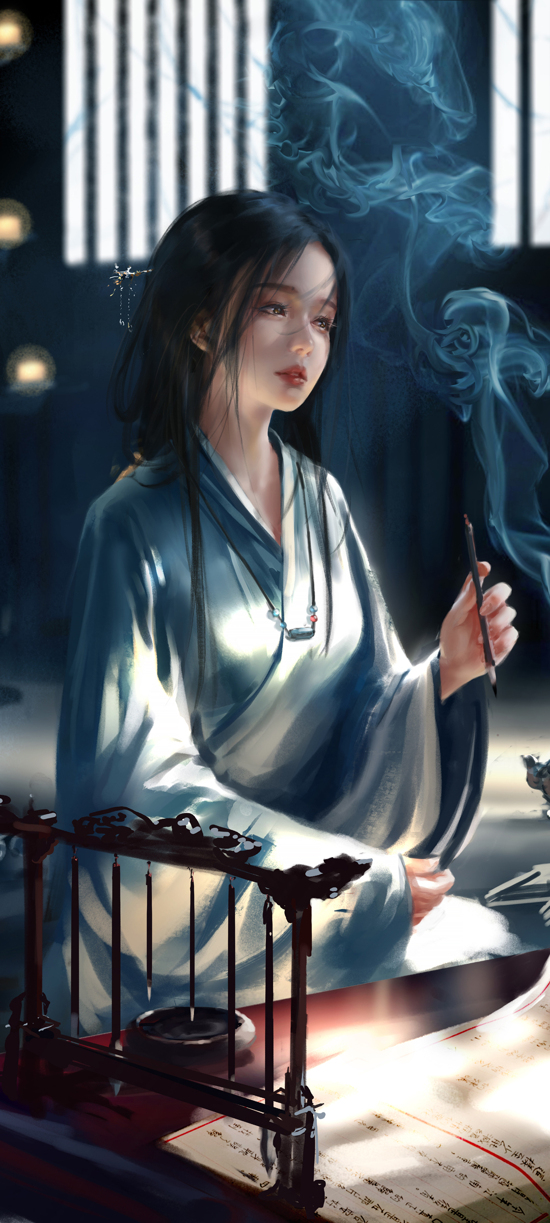 拿毛笔的古装美女 鬼刀高清无水印高清手机壁纸
