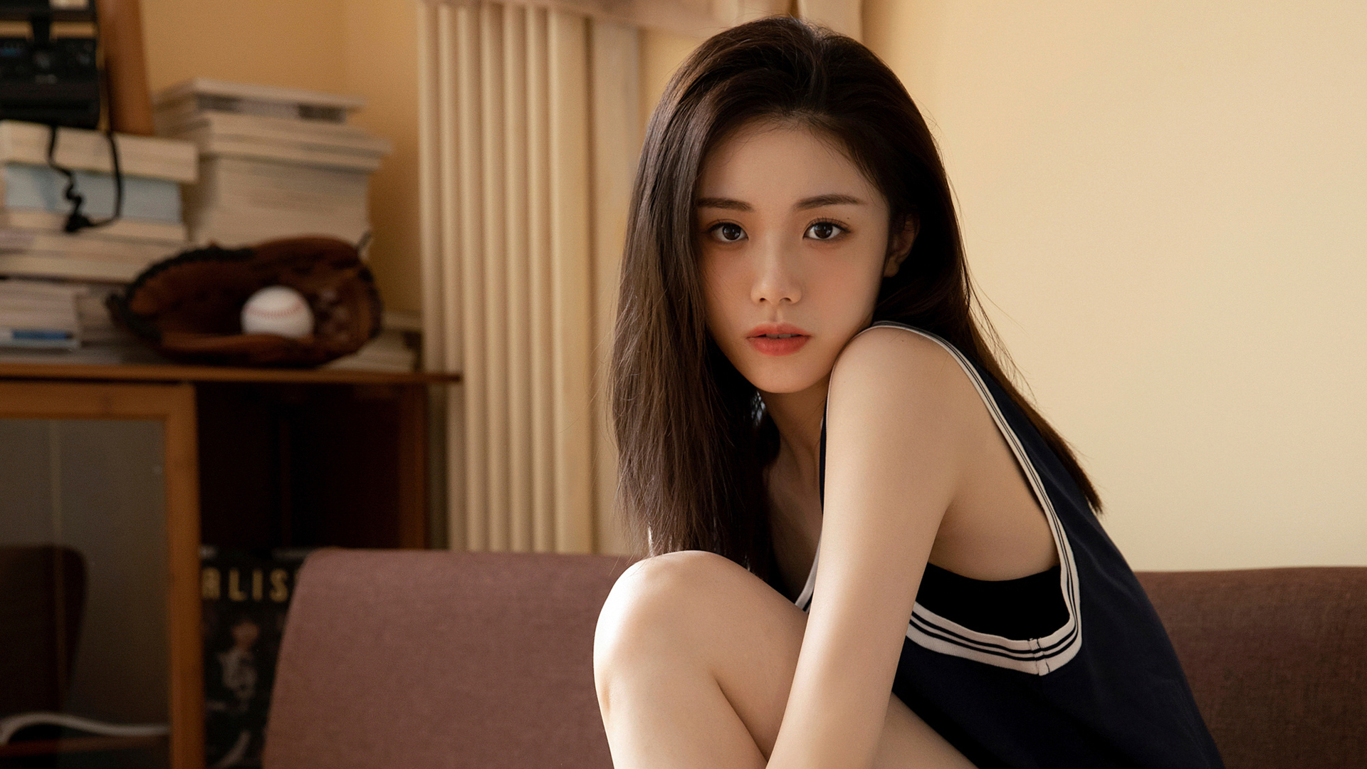 长发美女 运动装 好看美女电脑高清壁纸