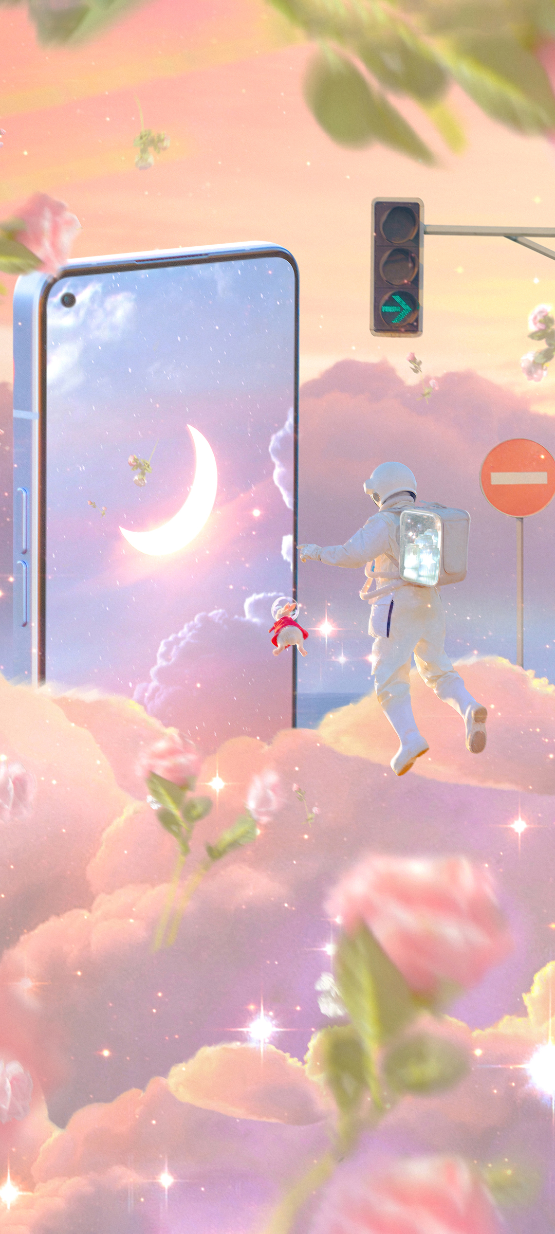 兔兔梦境寻星之旅 宇航员 创意高清手机壁纸