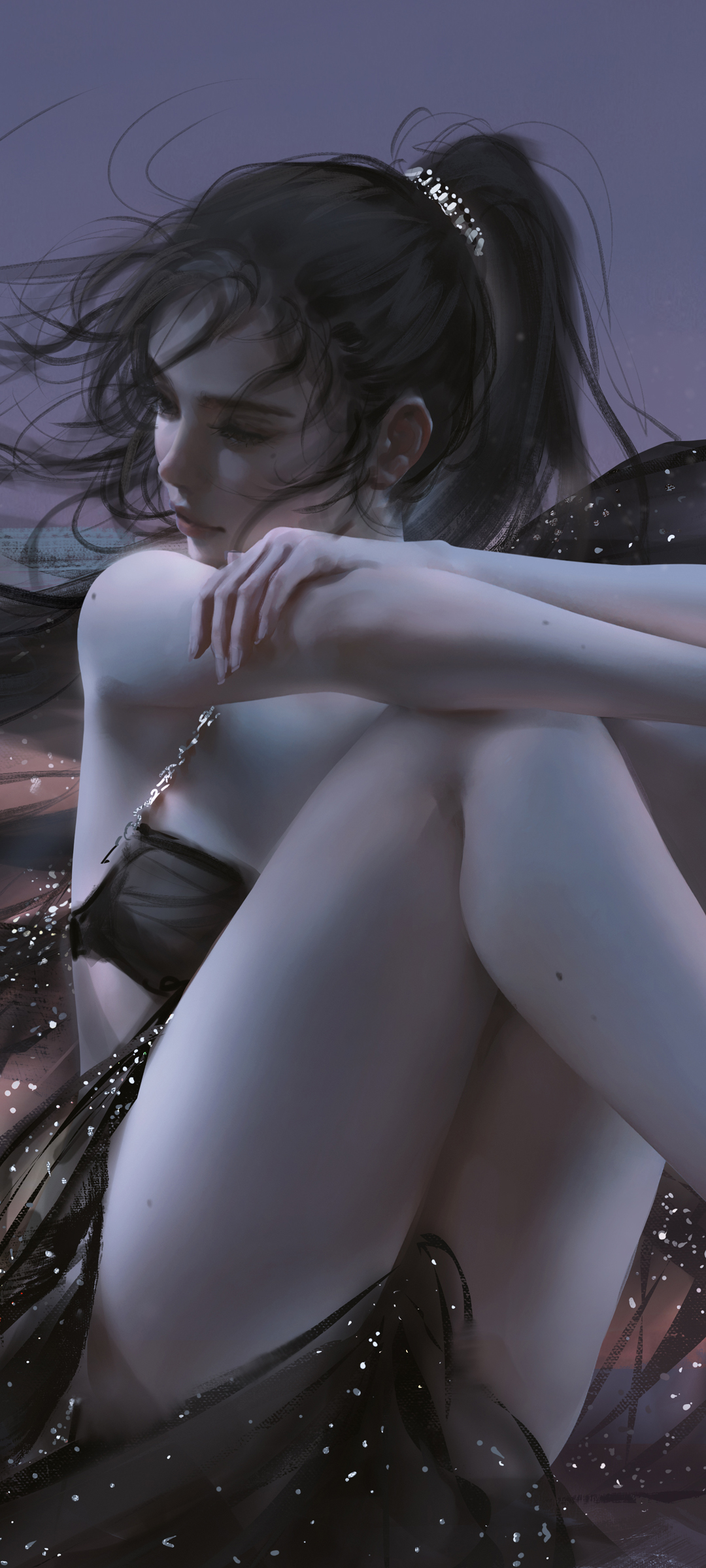 天空小姐姐 唯美黑色裙子 动漫美女精选高清手机壁纸