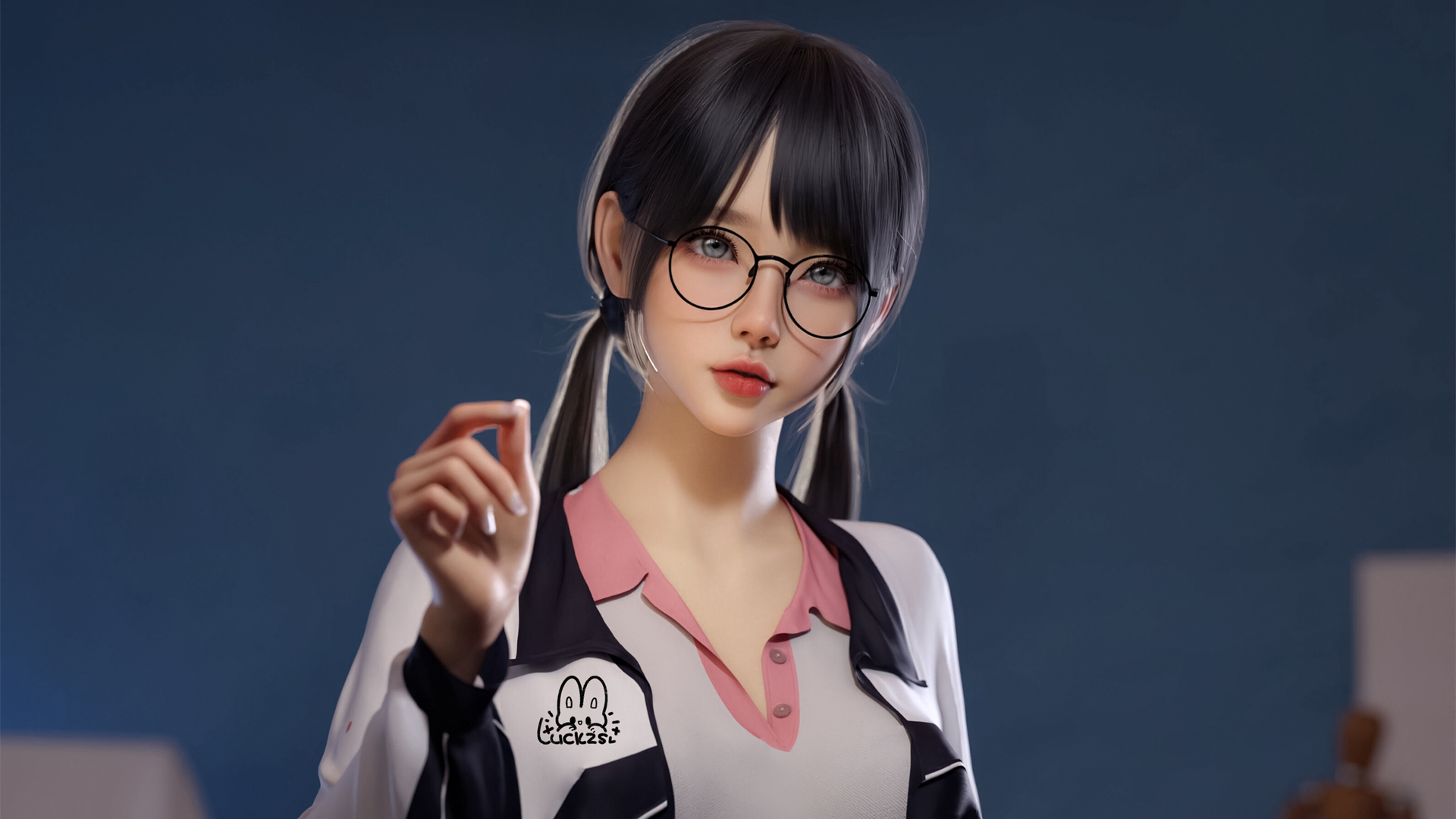 麻匪 女学生 双马尾辫 眼镜 校服 动漫 美女 电脑 桌面 高清壁纸 精选