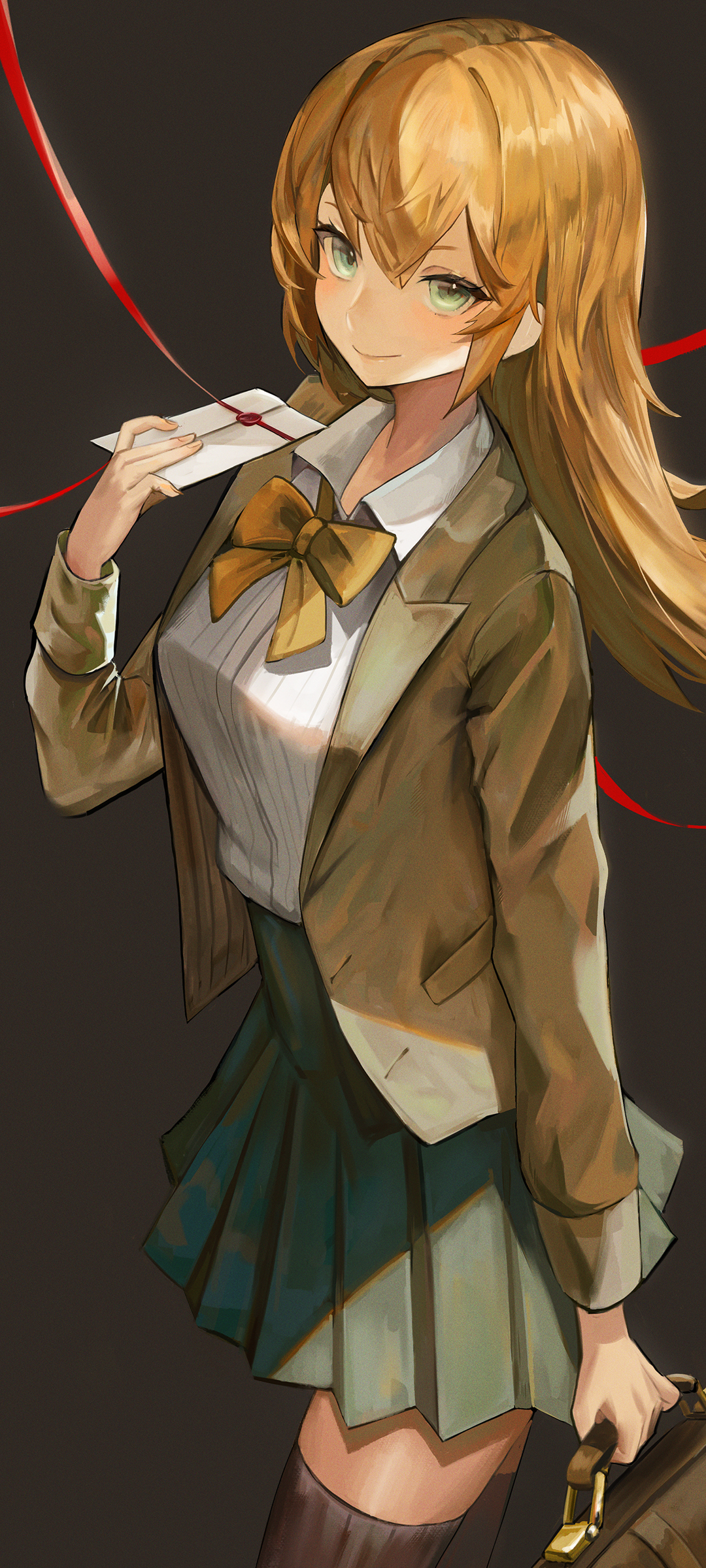 棕色头发动漫女孩 百褶裙高清手机壁纸
