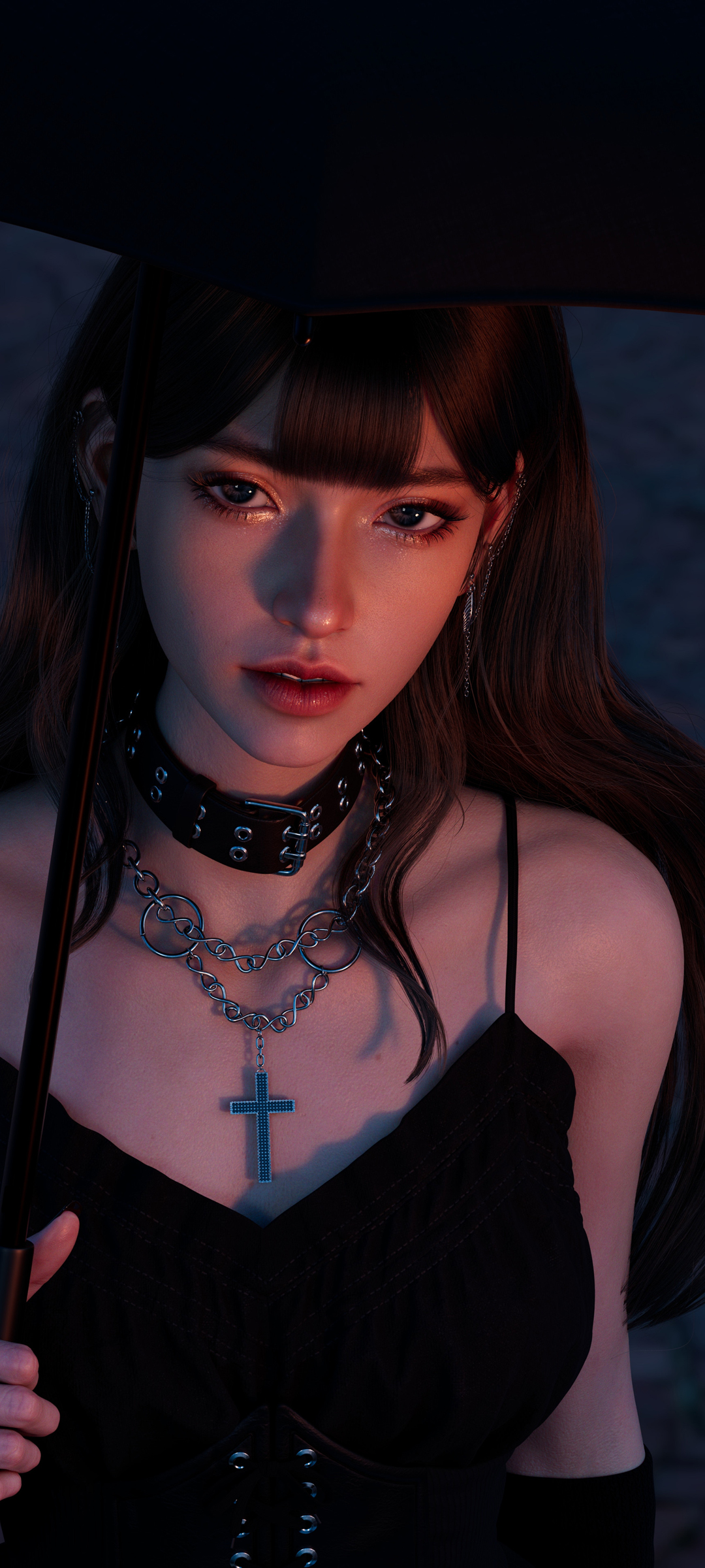 3d美女 项链十字架 伞 动漫高清手机壁纸