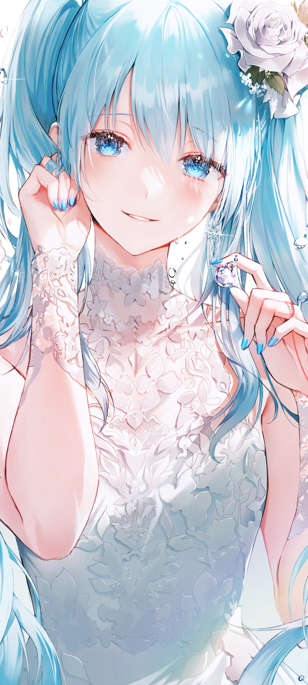 初音 蓝色长发 白色裙子 初音未来高清手机壁纸