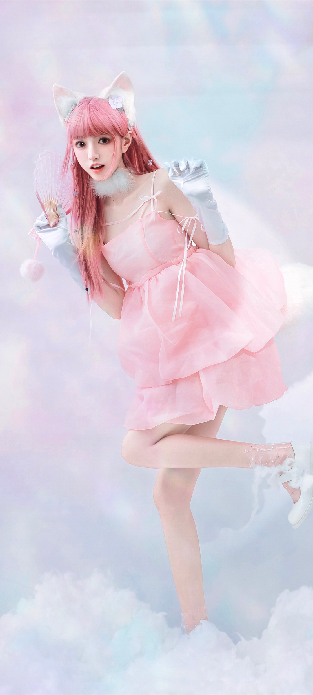 鹿醒 粉色裙子 耳朵 云 唯美美女高清手机壁纸