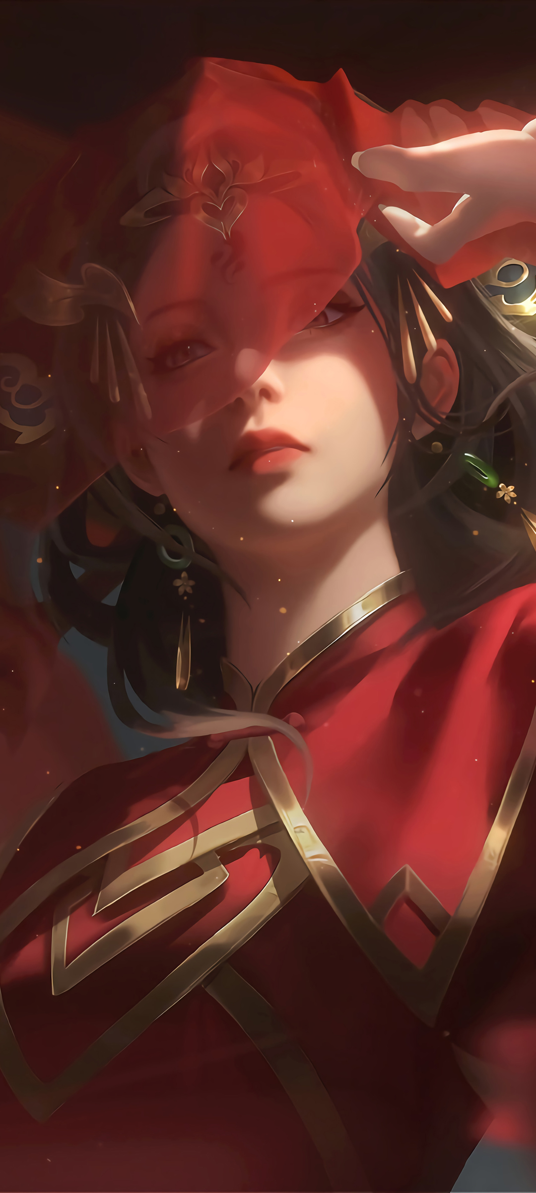 囍 新娘 红色衣服婚纱 头纱 中国风全屏高清手机壁纸