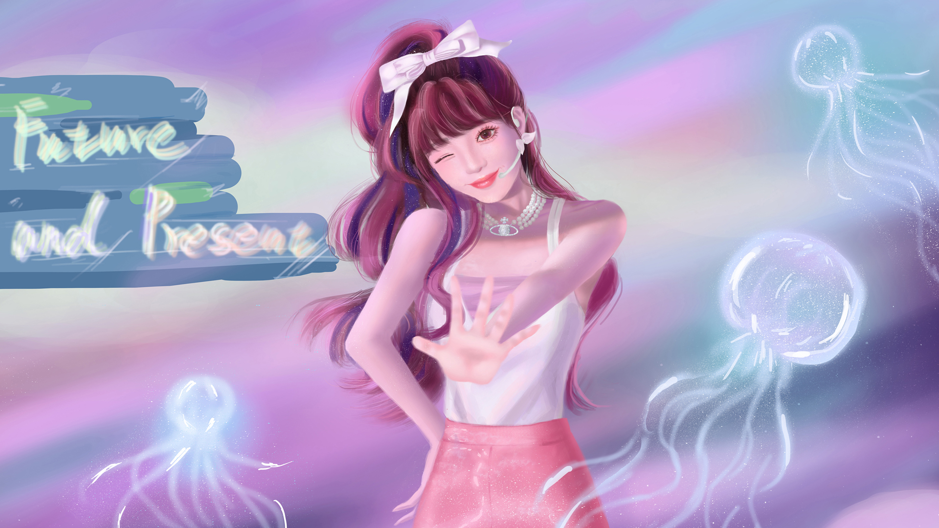 巴图BaTu原创 可爱风少女 粉色裙子 水母 好看动漫高清壁纸