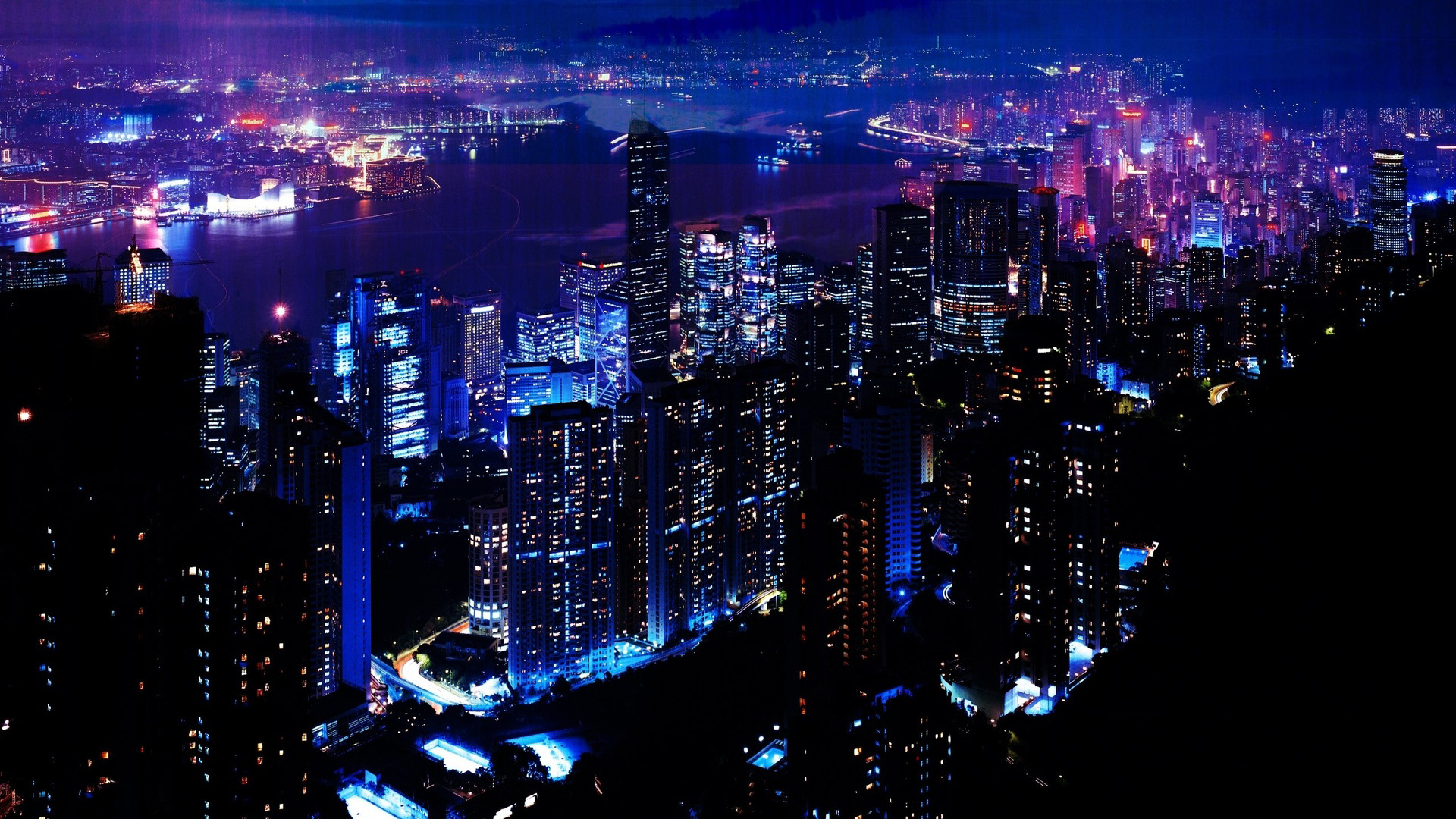 摩天大楼,夜晚城市风光高清壁纸