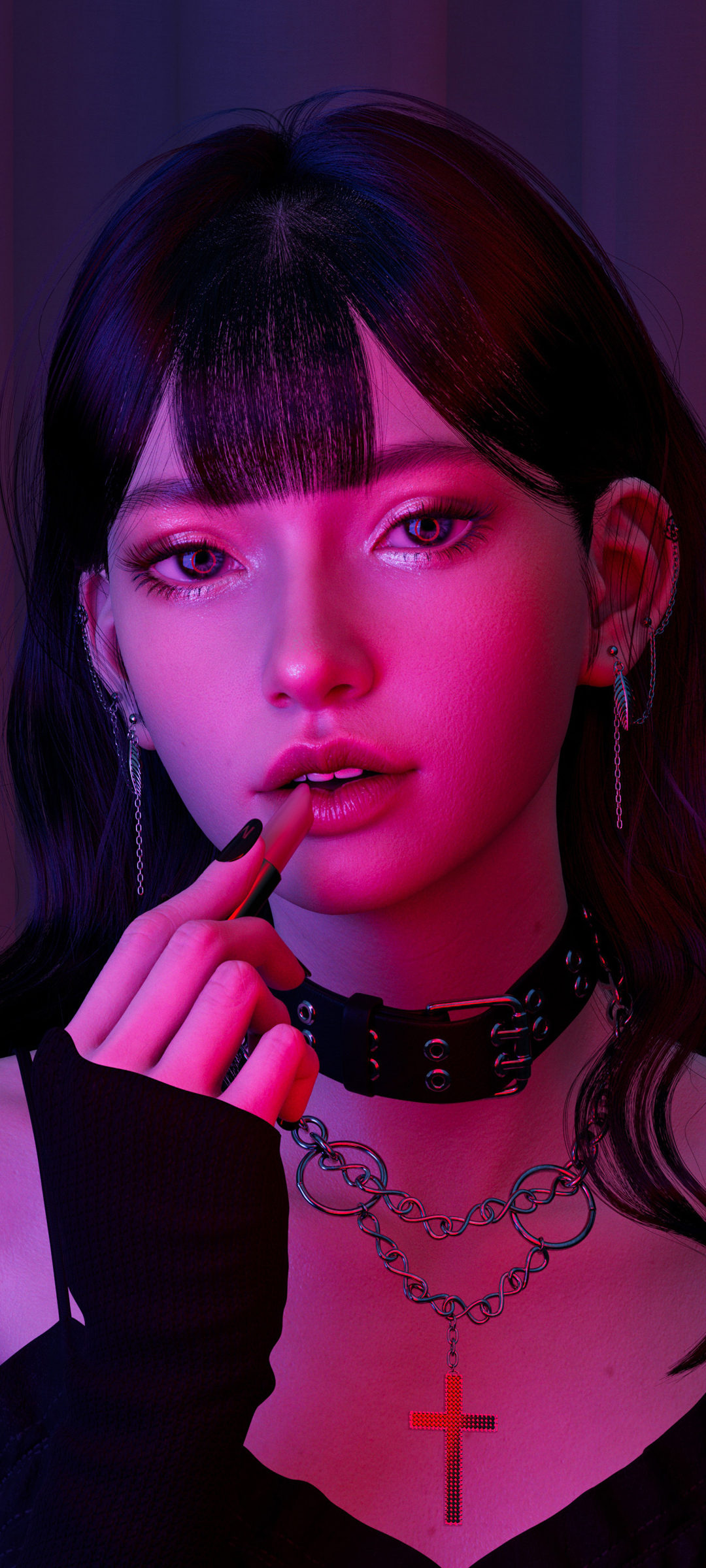 3d美女 涂口红 高清手机壁纸