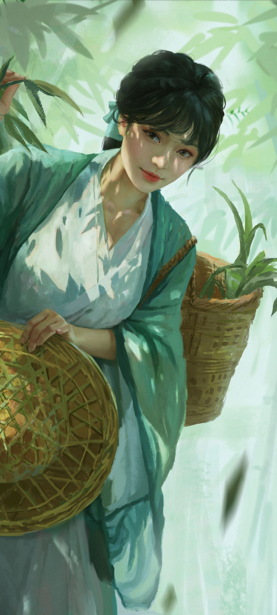 唯美古风 竹林 女孩 斗笠 动漫美女高清手机壁纸