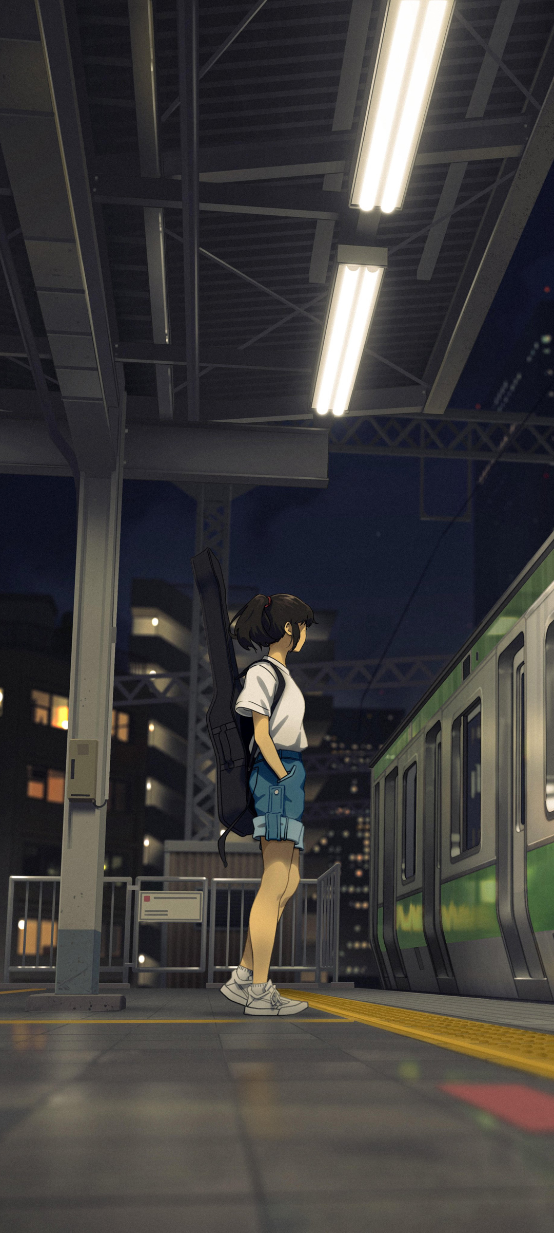 地铁 少女 吉他 动漫高清手机壁纸图片