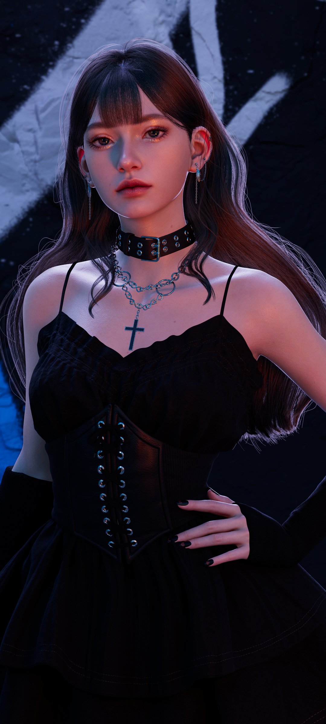 长发3d美女黑色裙子高清手机壁纸