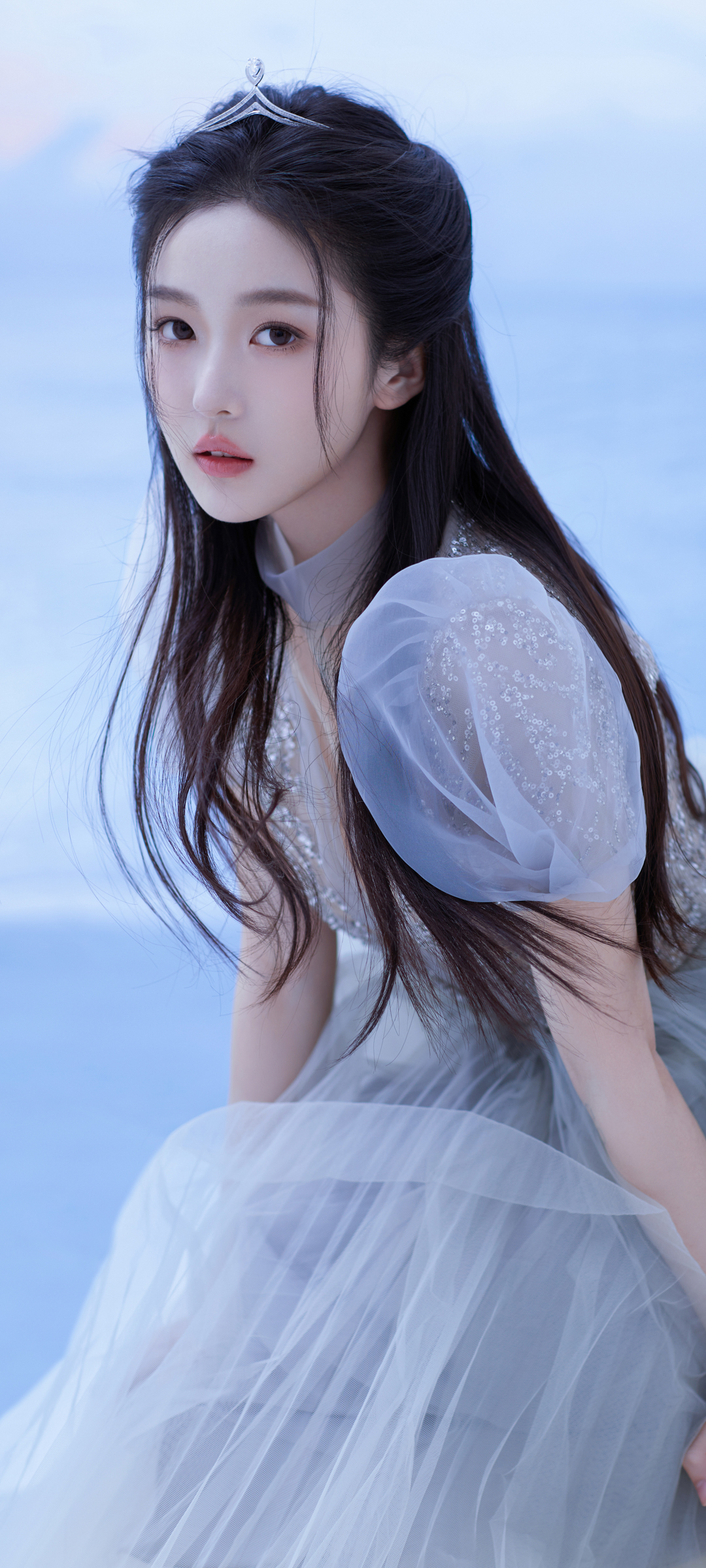 曹婉瑾 蓝色裙子 女神小姐姐 迷人美女高清手机壁纸图片