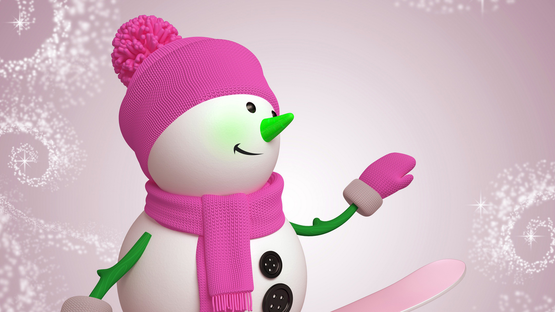 新年可爱雪人粉色帽子围巾手套桌面高清壁纸