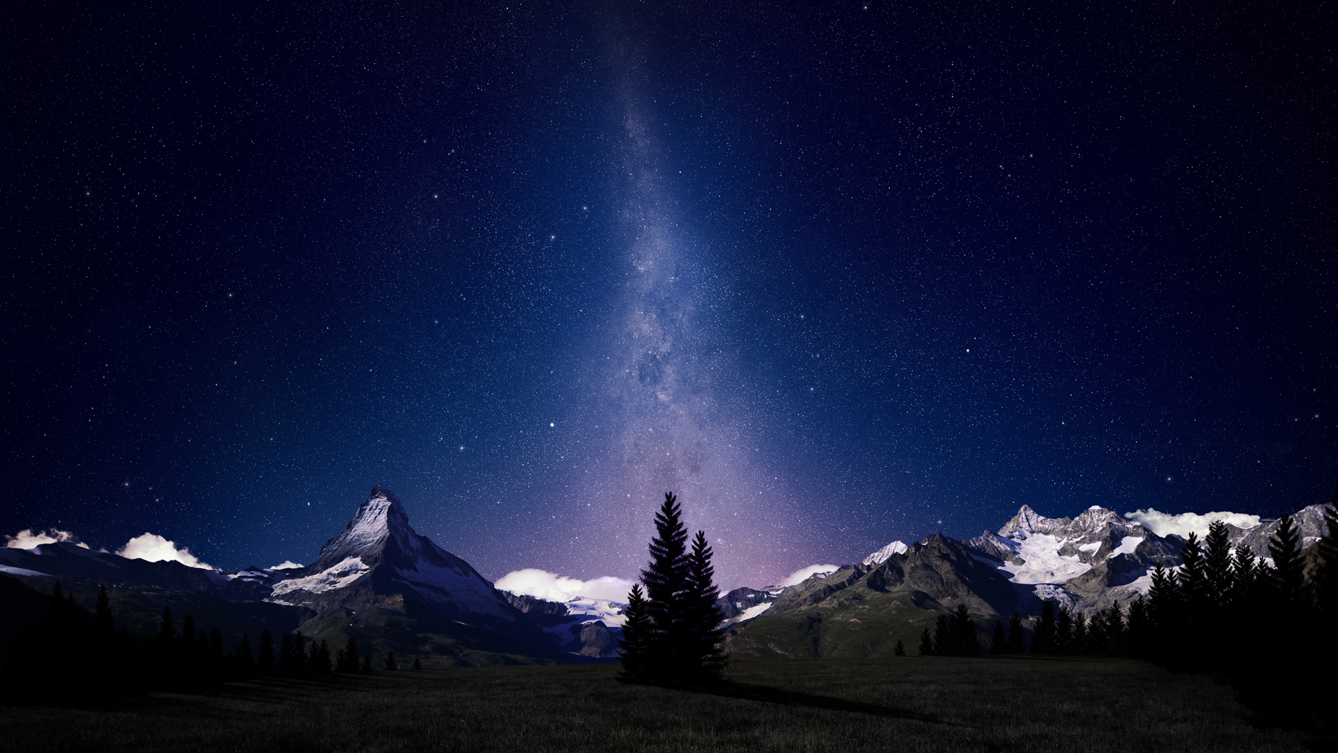瑞士高山夜空星空风景桌面高清壁纸