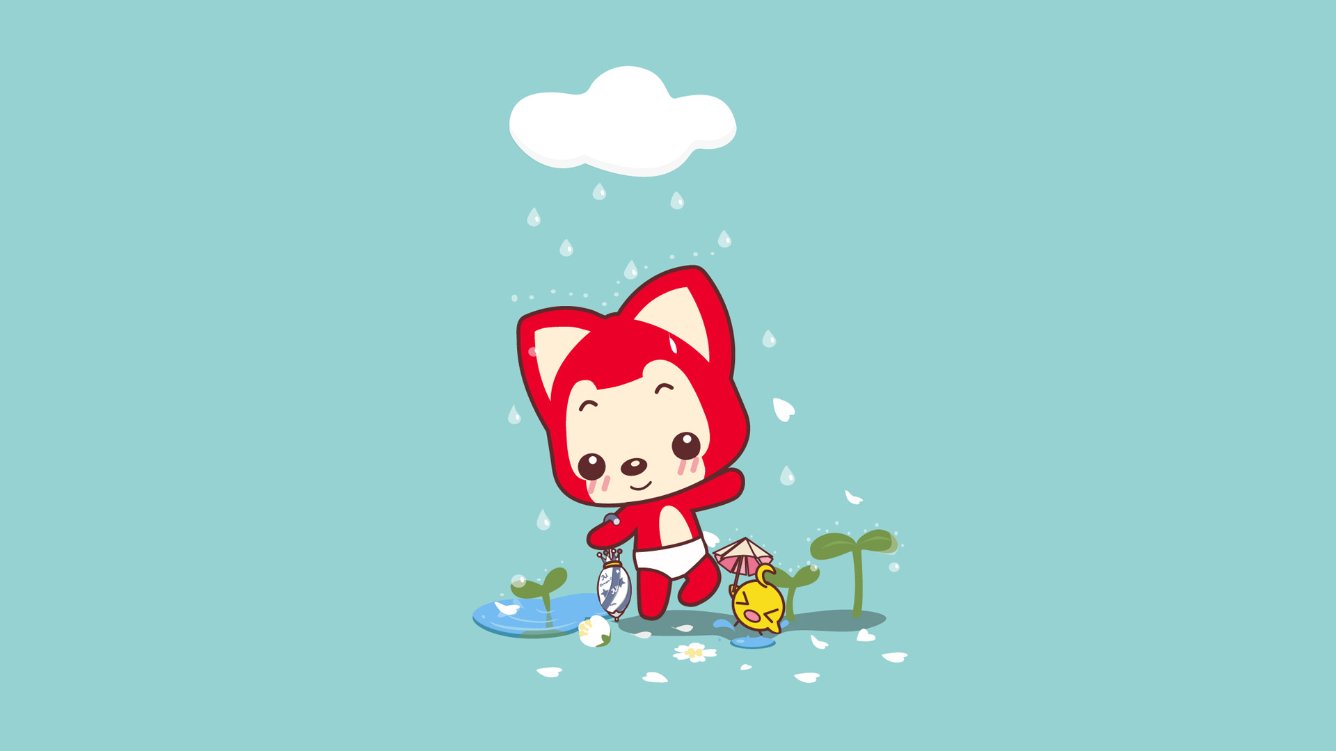 阿狸高清壁纸-花瓣雨