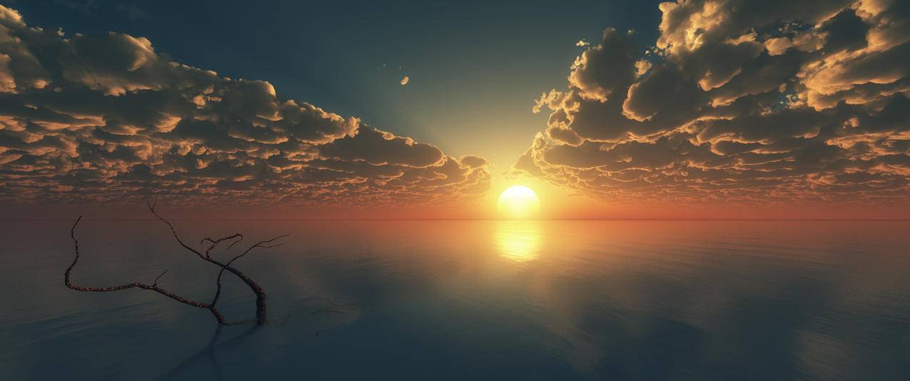 天空云海日落唯美意境风景3440x1440带鱼屏高清壁纸