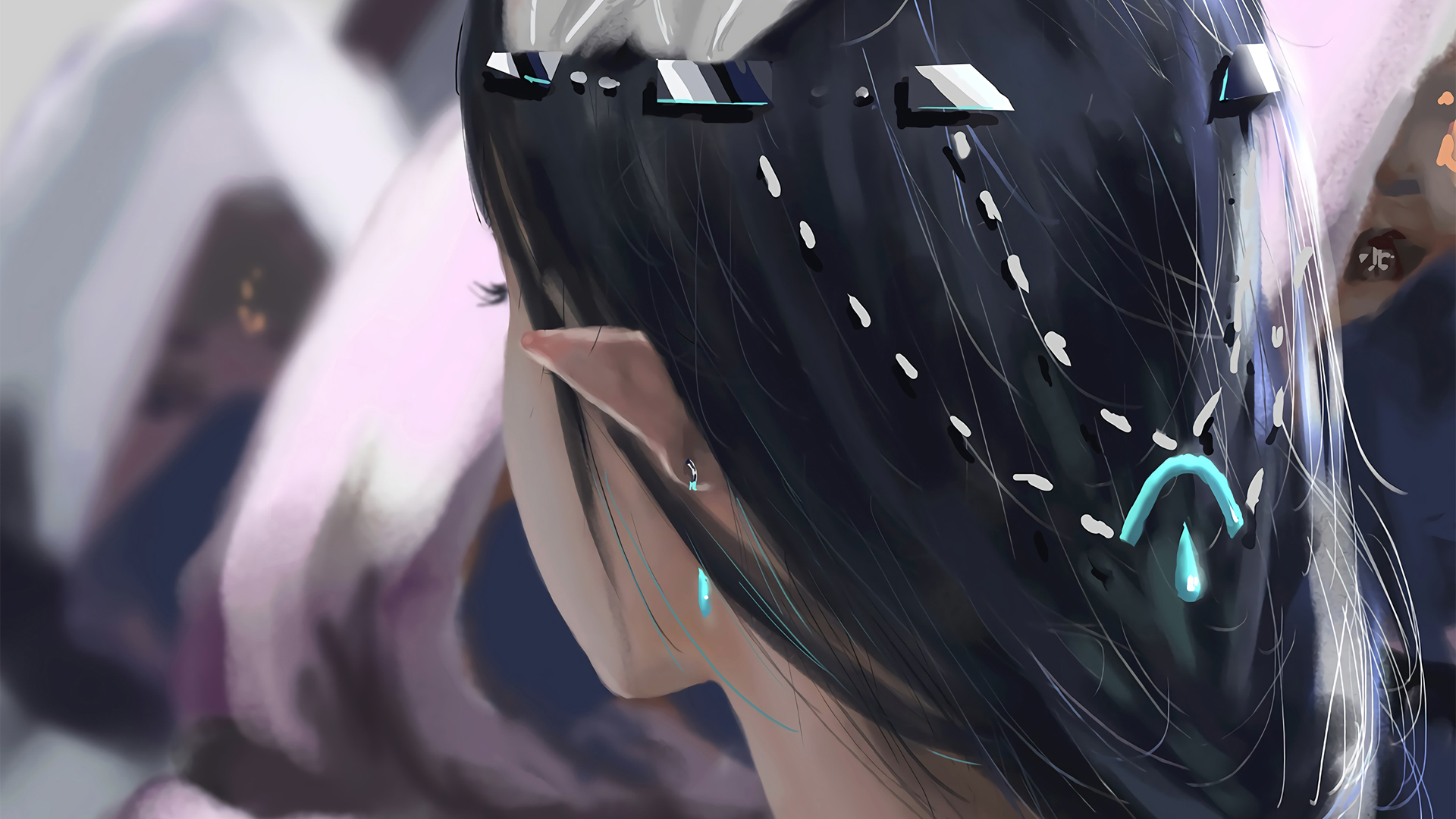 女孩 头发 耳朵 唯美插画高清壁纸