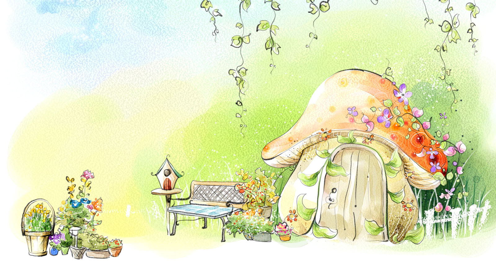 蘑菇小屋童话风景高清壁纸