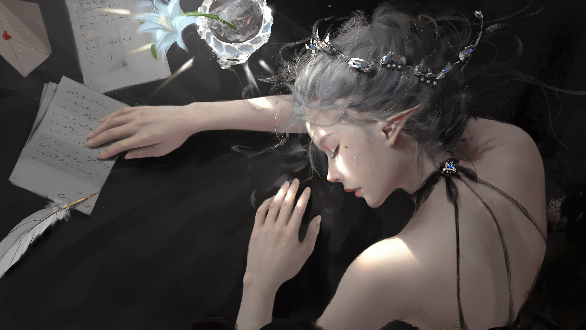 趴在桌上睡觉动漫女生美背唯美精选高清壁纸