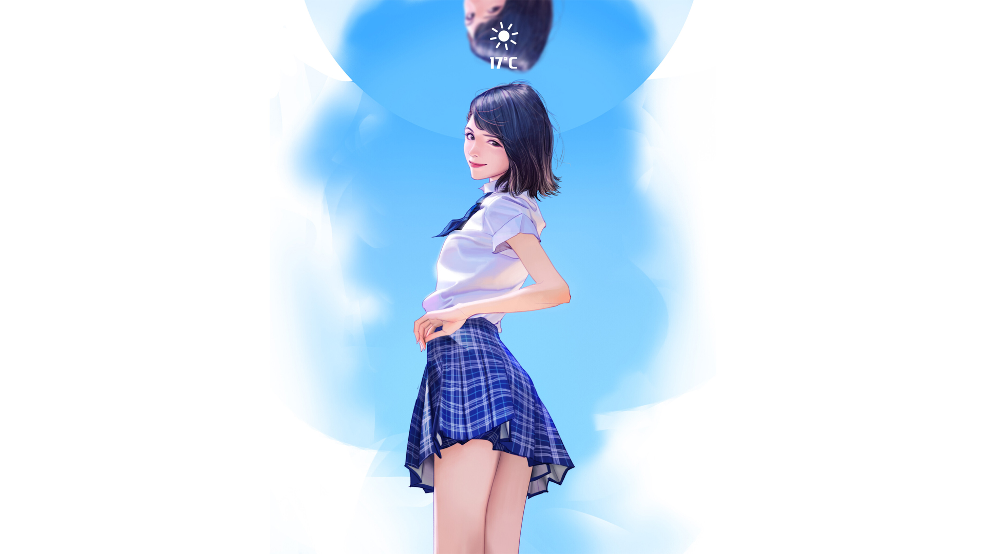 漂亮美女站立                                                             白色衬衫 裙子 微笑 个性天气 动漫高清壁纸