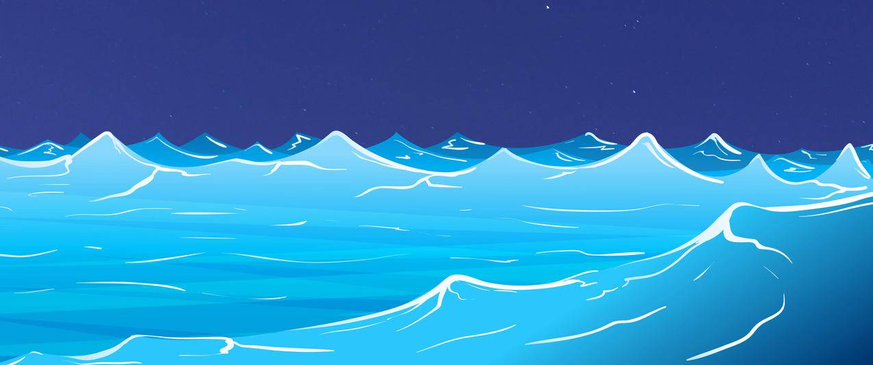 海洋海浪绘画带鱼屏高清壁纸
