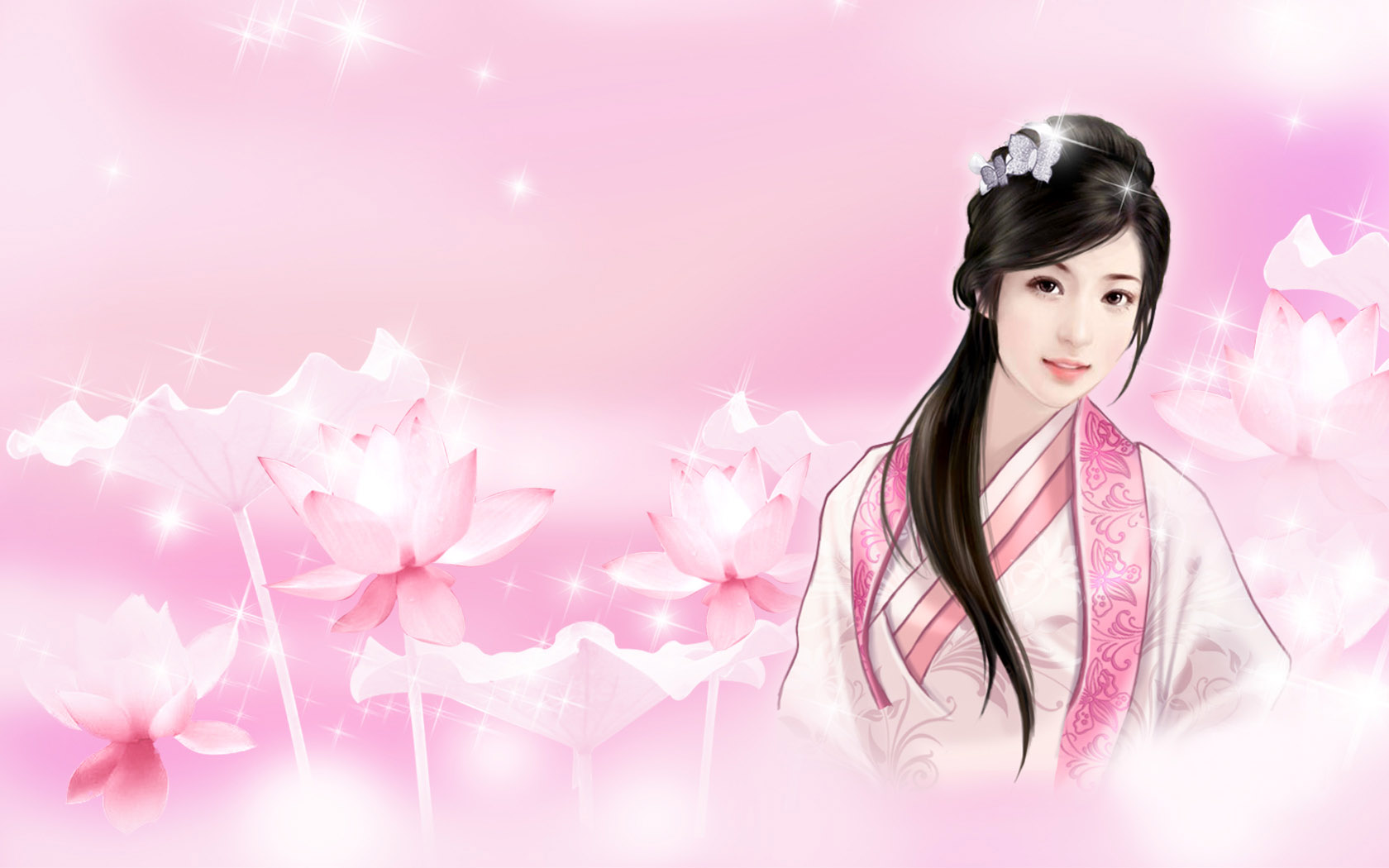 粉色美女桌面背景图片