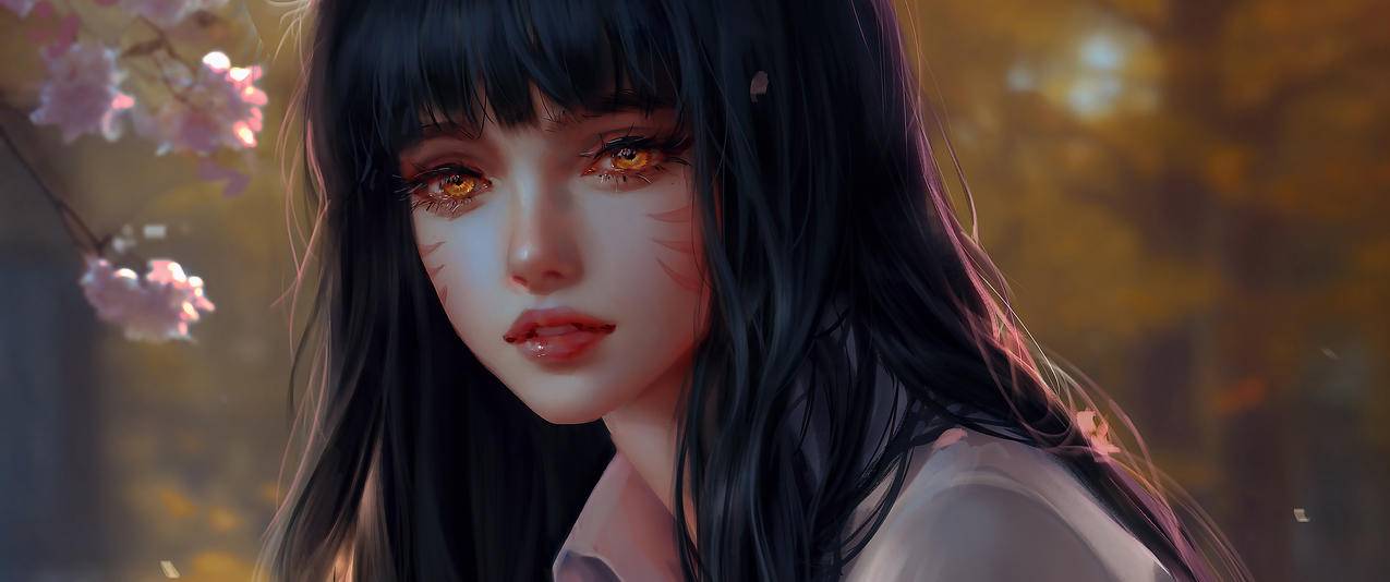 阿狸 长发 白色衣服 花 树林 动漫 3440x1440 带鱼屏 精选 高清壁纸