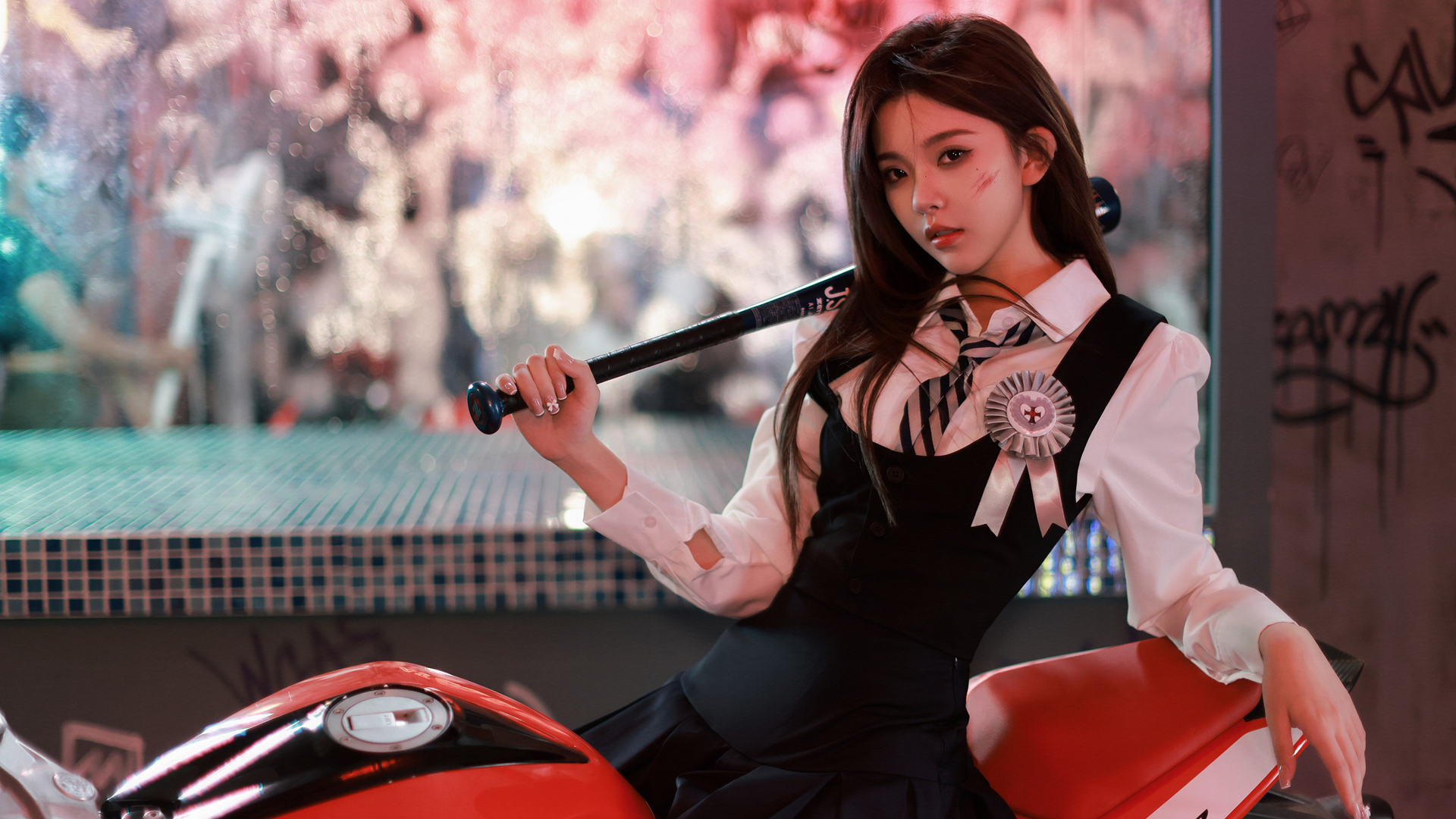 元气 少女 摩托车 美女 精选 电脑 桌面 高清壁纸