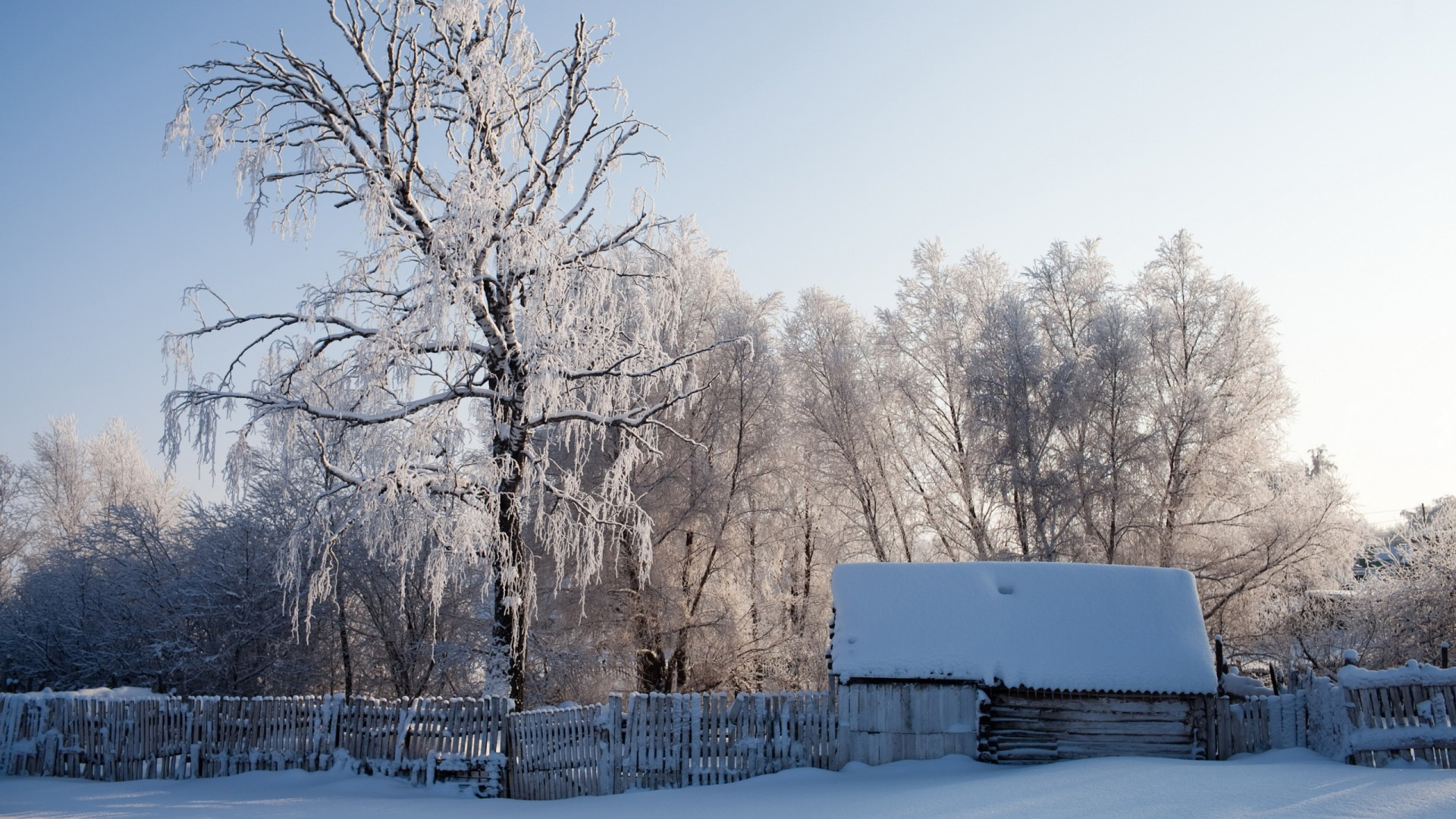 冬天，房子，栅栏，雪，风景图片，桌面高清壁纸