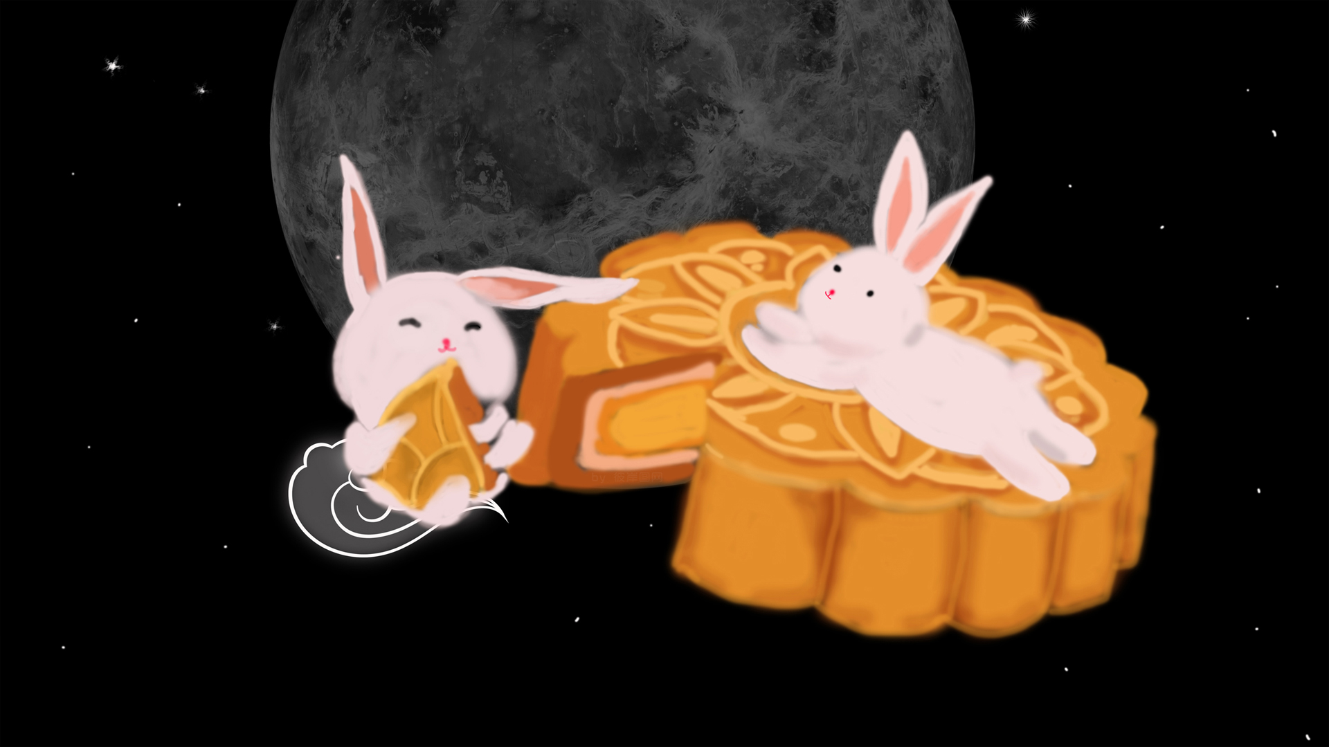 彼岸原创 中秋节 月亮 兔子 月饼 节日高清壁纸