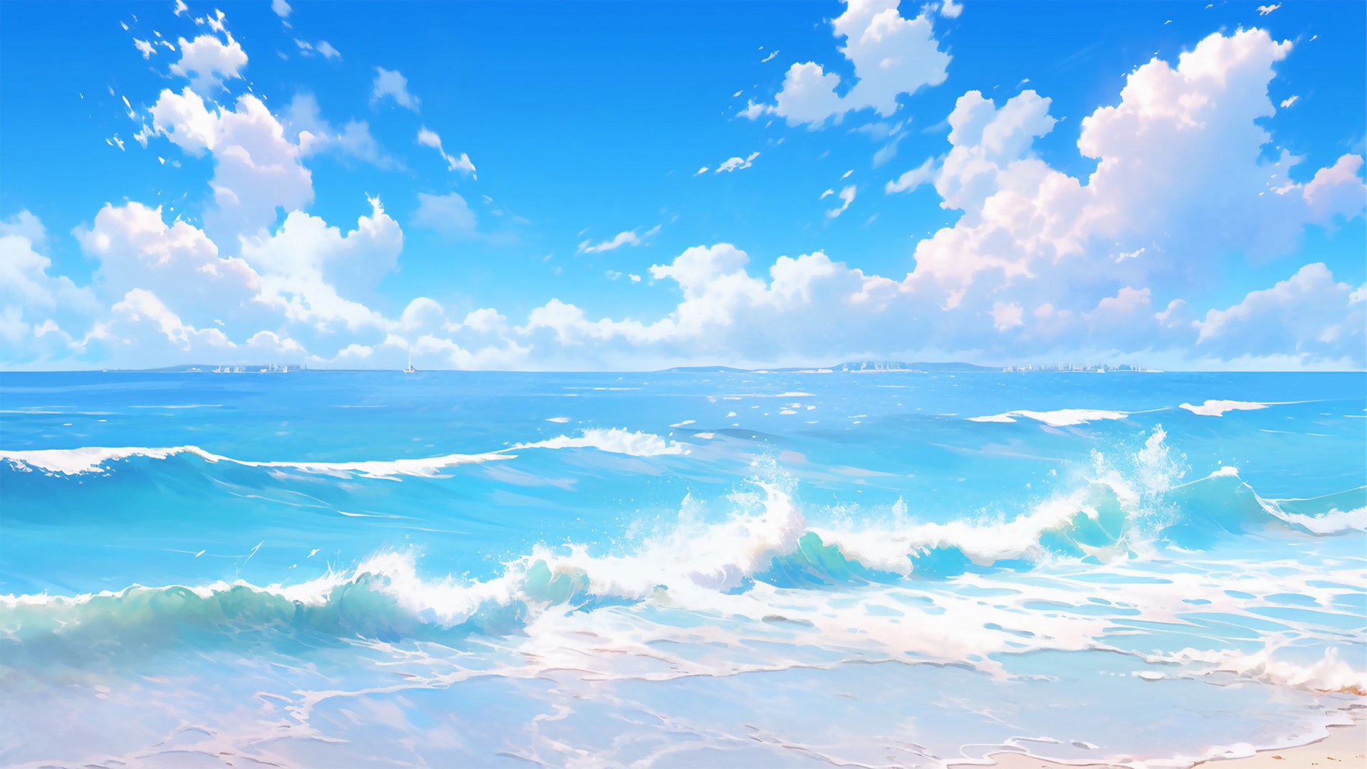 蓝天白云大海 水天一色 海滩沙滩风景高清壁纸
