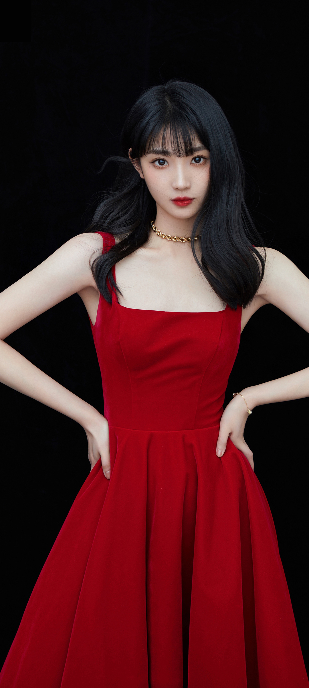 红色长裙子 气质 大气 美女 高清手机 壁纸 高清