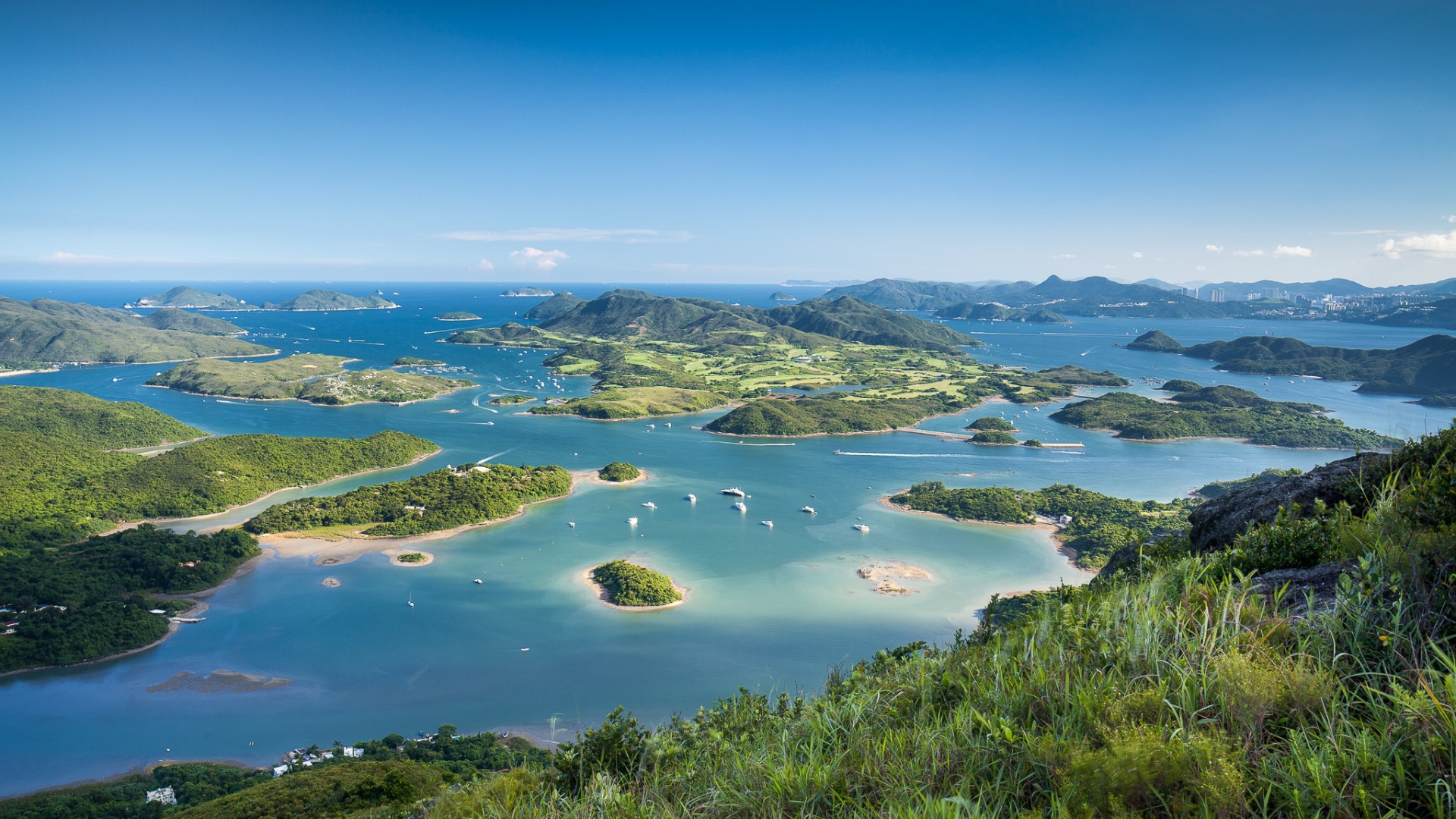 岛屿,大海,草,树,山,美丽的岛屿风景桌面高清壁纸