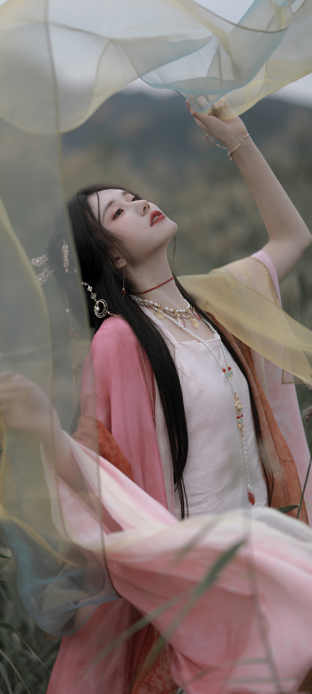 唯美粉色古装美女 丝带 高清手机壁纸桌面
