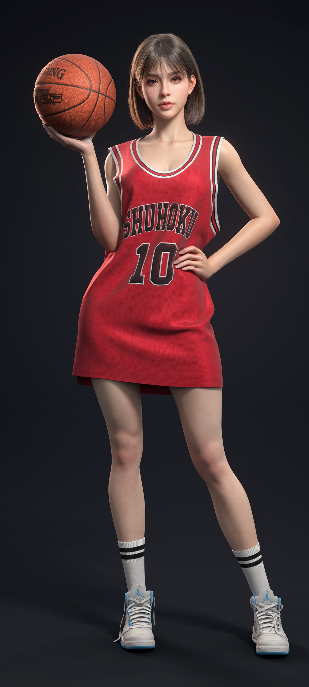 灌篮高手 3D美女 卢静赤木晴子 红色球服 高清手机壁纸