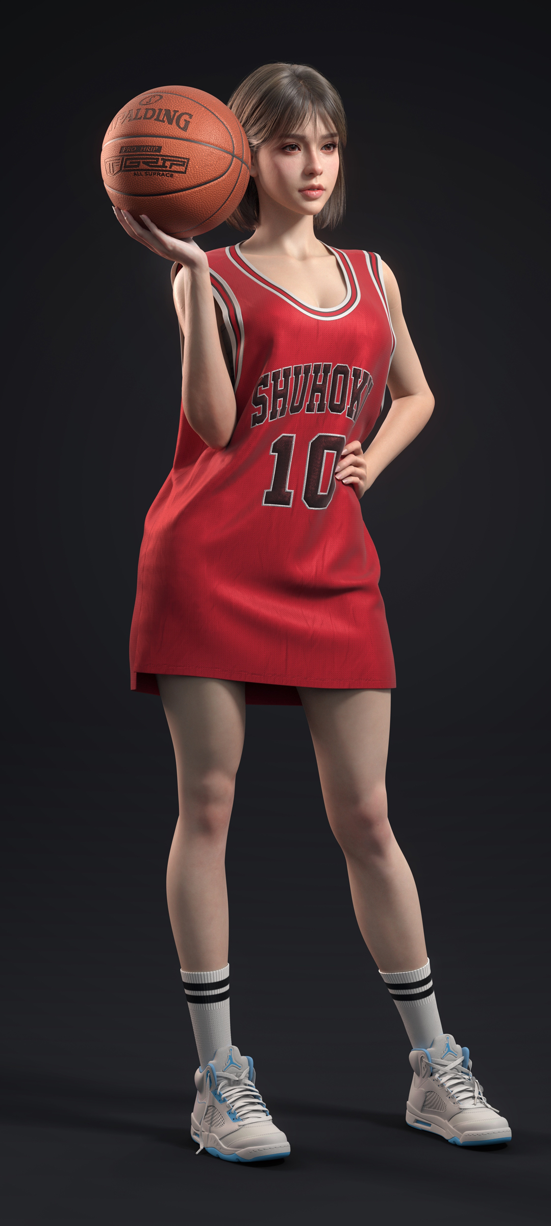 灌篮高手 3D短发美女 卢静赤木晴子 红色球服 高清手机壁纸桌面
