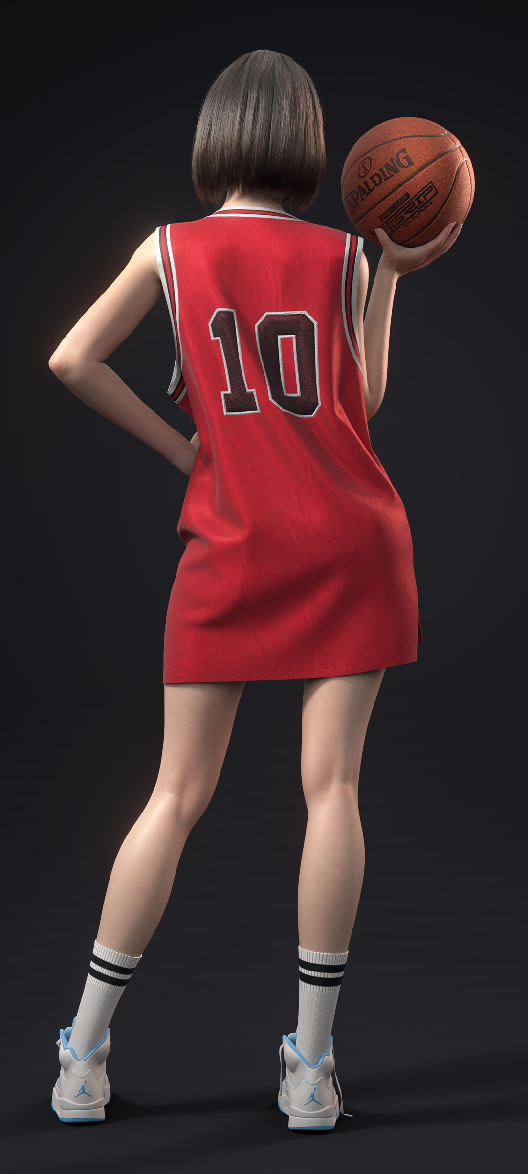3D美女 背影 灌篮高手 卢静赤木晴子 红色球服 篮球 高清全屏高清手机壁纸图片