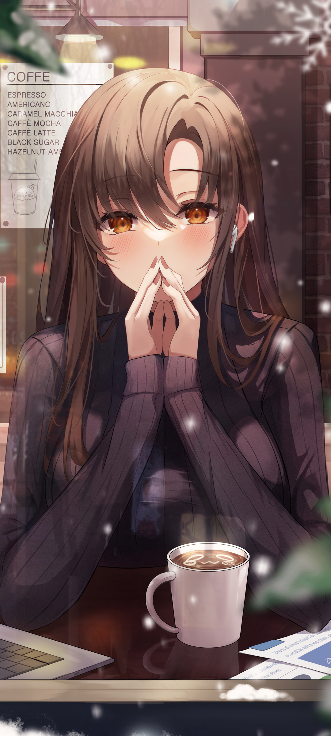 喝咖啡的动漫美女高清手机壁纸