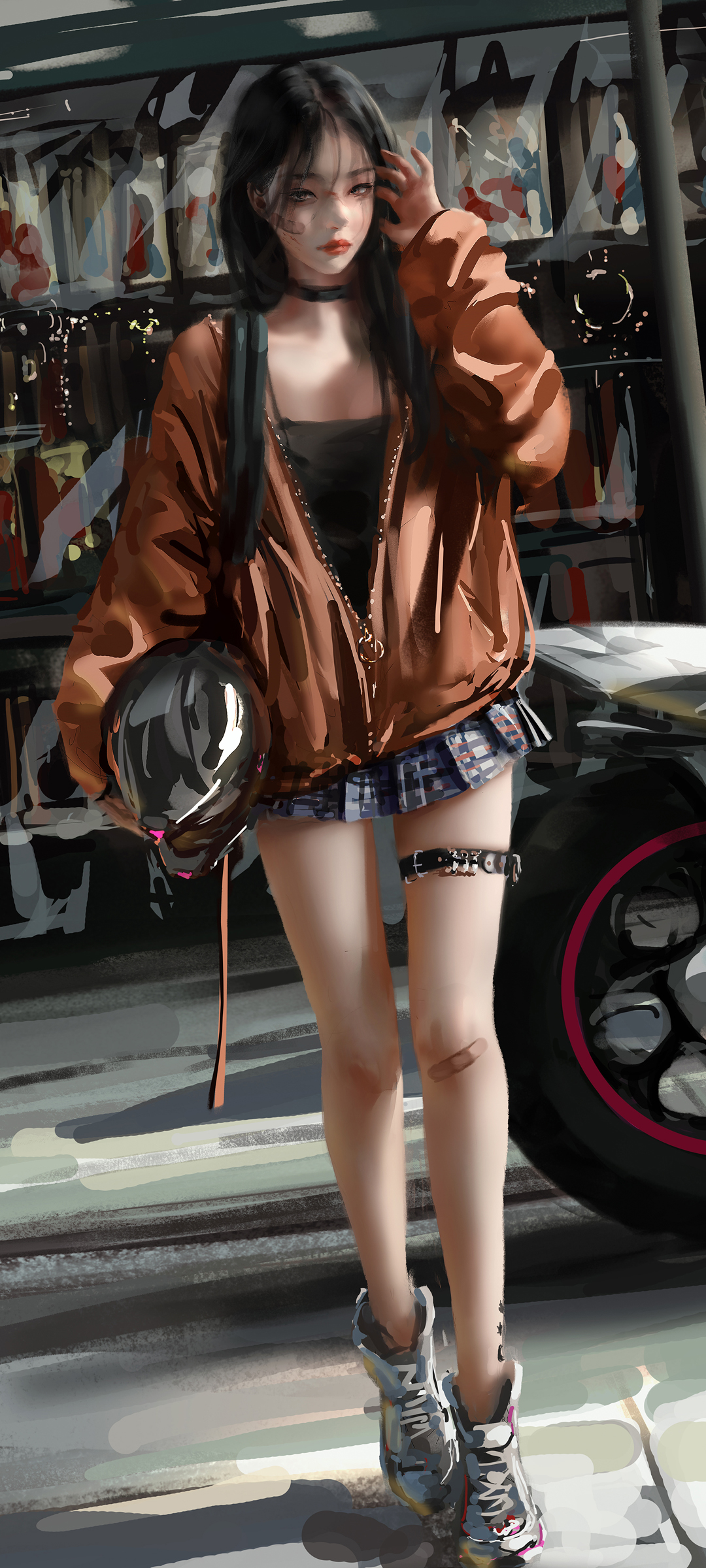 女孩运动鞋 摩托车 鬼刀高清手机壁纸
