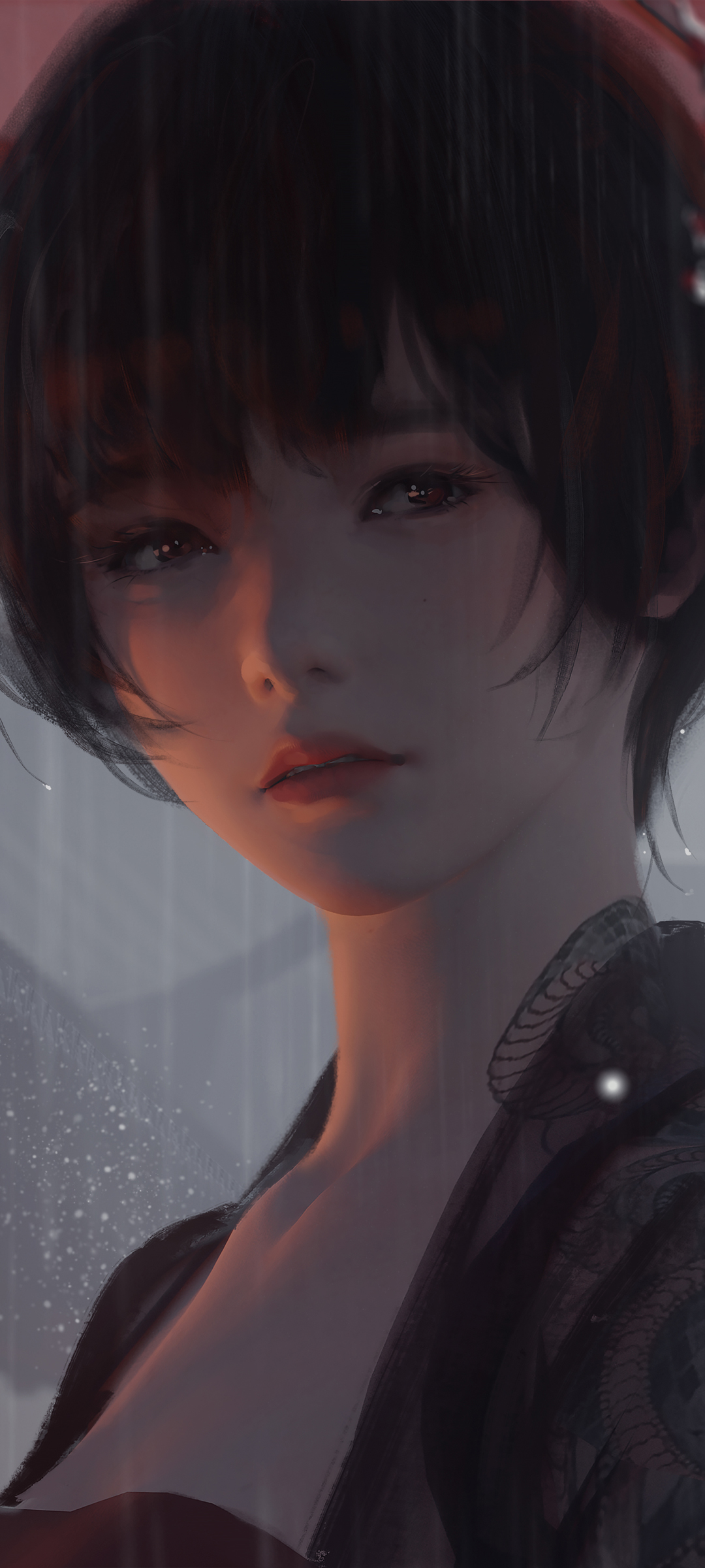 短发美女 雨天 厚涂画 高清鬼刀高清手机壁纸