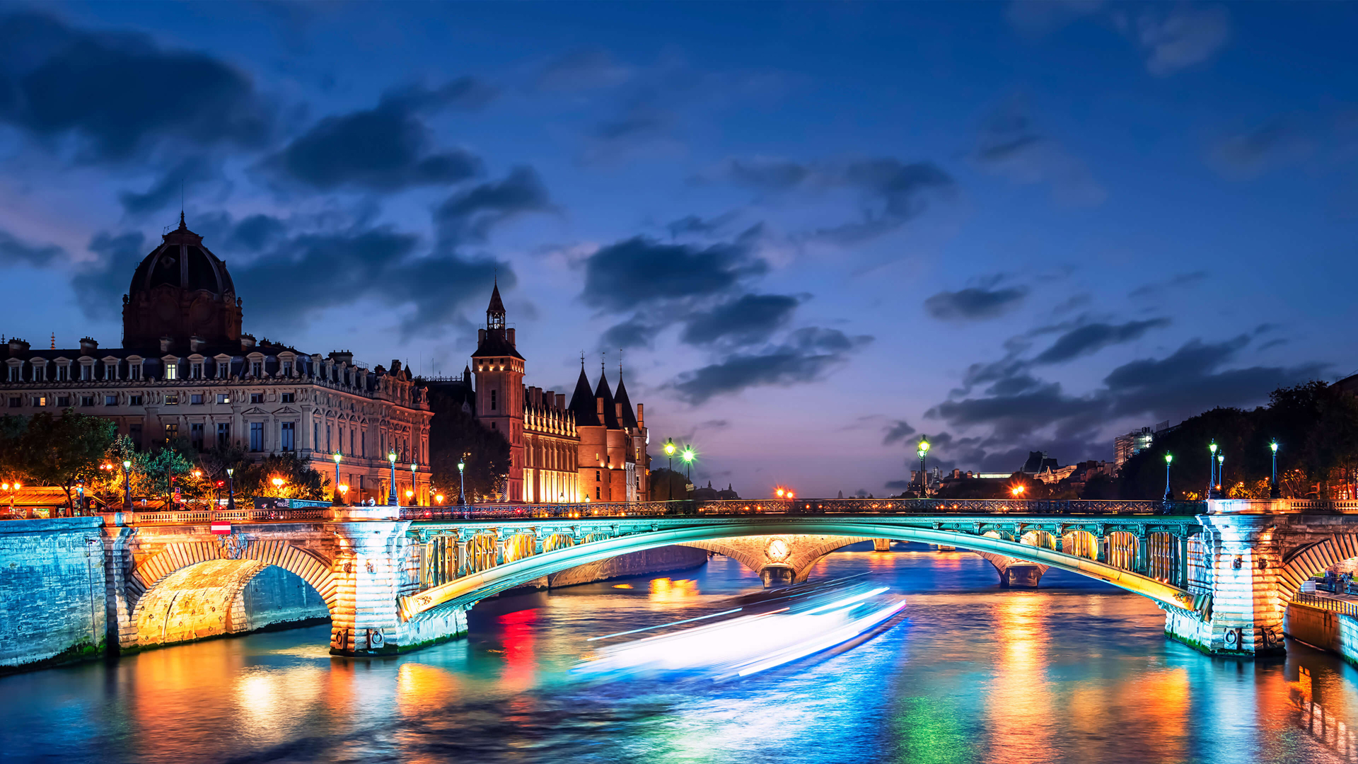 法国巴黎塞纳河夜晚风景高清壁纸