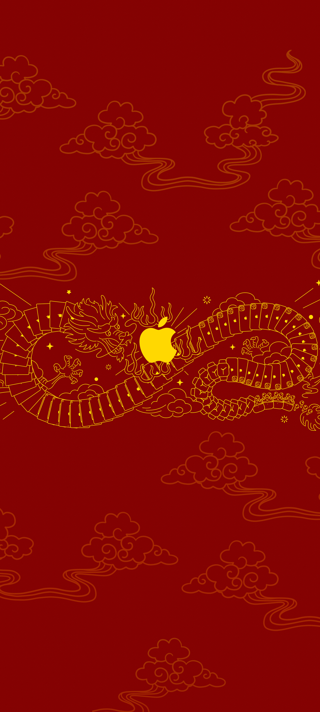 苹果 龙年 红色背景 高清手机壁纸图片