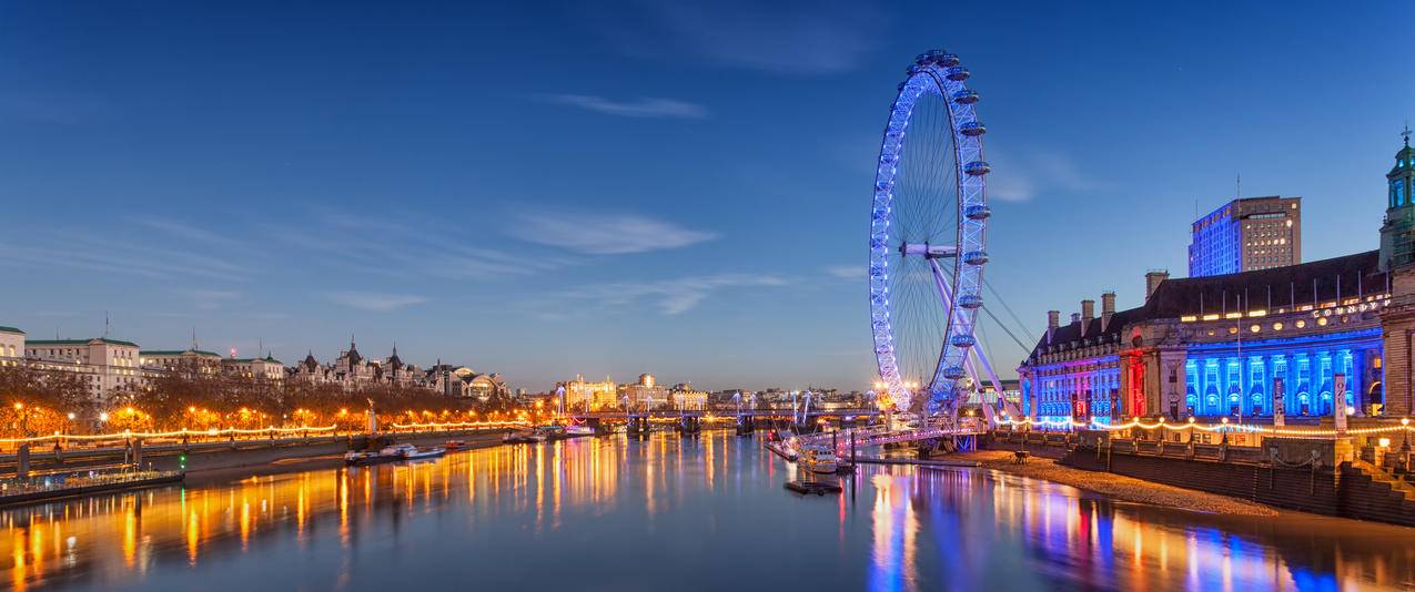 英国伦敦摩天轮风景带鱼屏高清壁纸