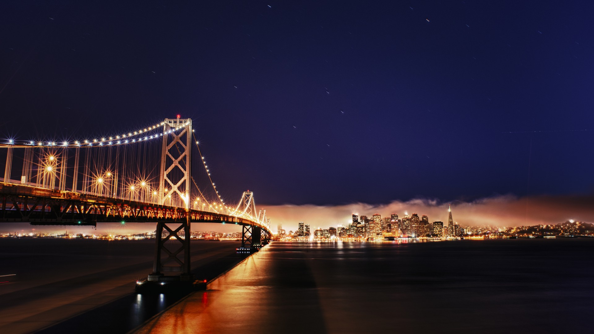 美国加利福尼亚州,旧金山,城市,海峡两岸,大桥,夜景风景桌面高清壁纸